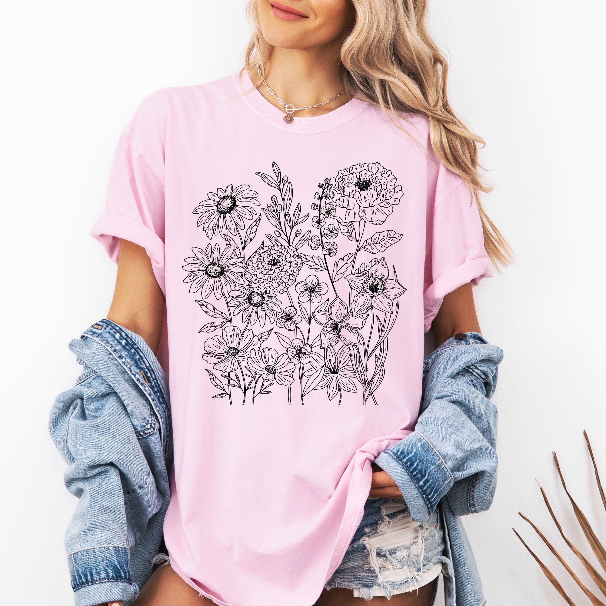 Vintage Wildflowers Minimalist Summer Floral Print Collection Comfort Colors Tee