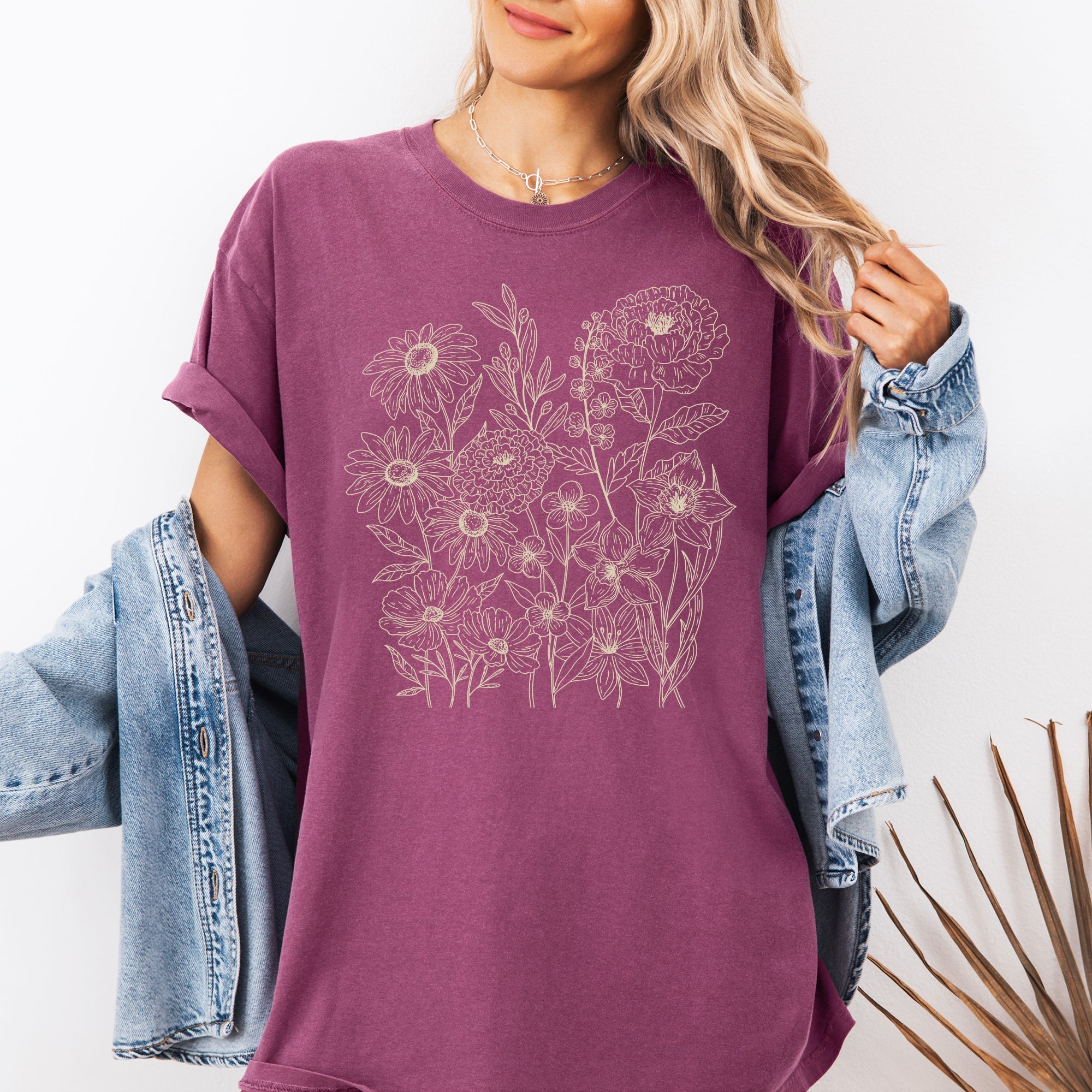 Vintage Wildflowers Minimalist Summer Floral Print Collection Comfort Colors Tee