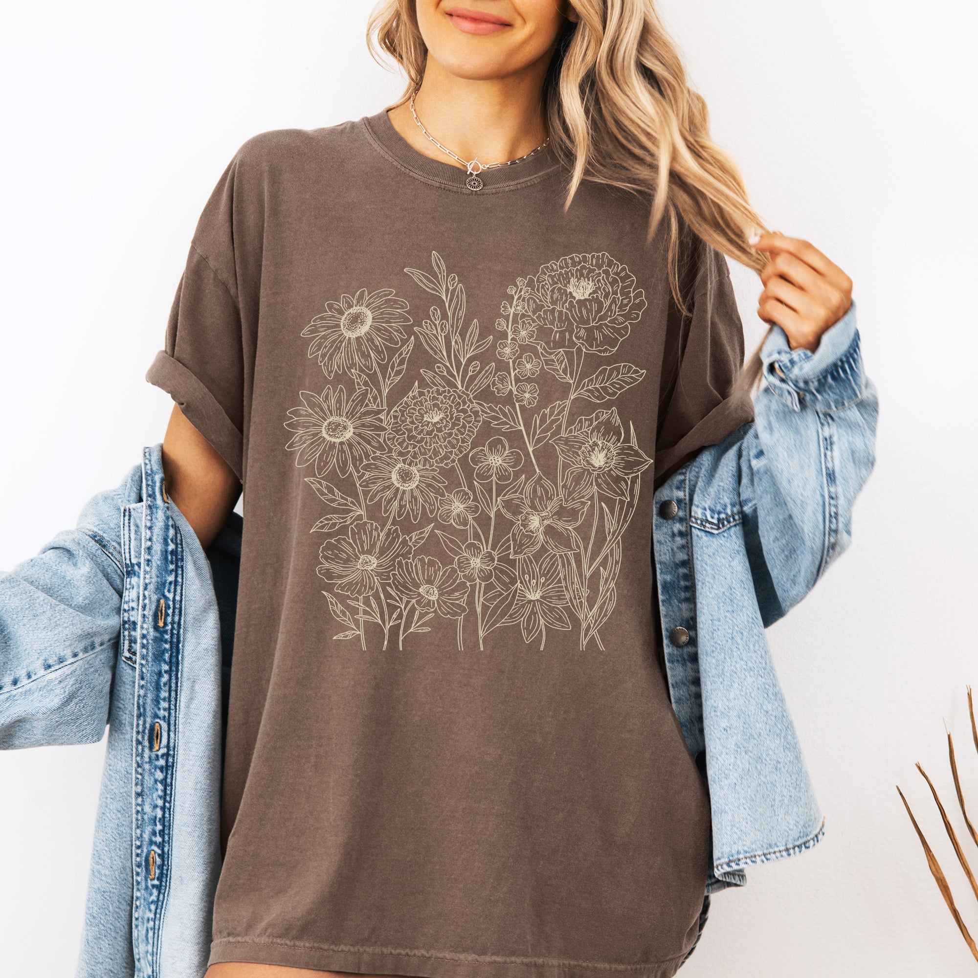 Vintage Wildflowers Minimalist Summer Floral Print Collection Comfort Colors Tee