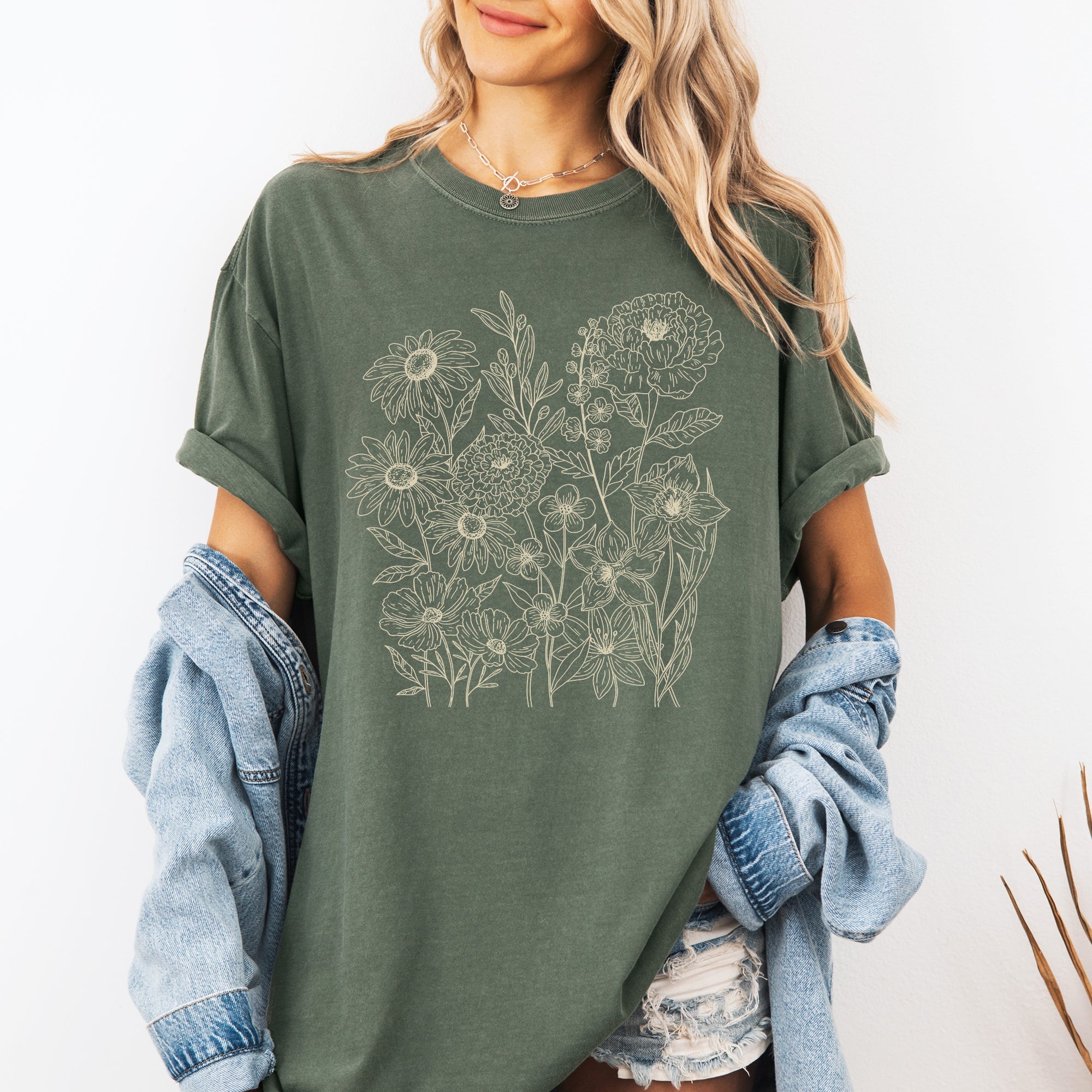 Vintage Wildflowers Minimalist Summer Floral Print Collection Comfort Colors Tee