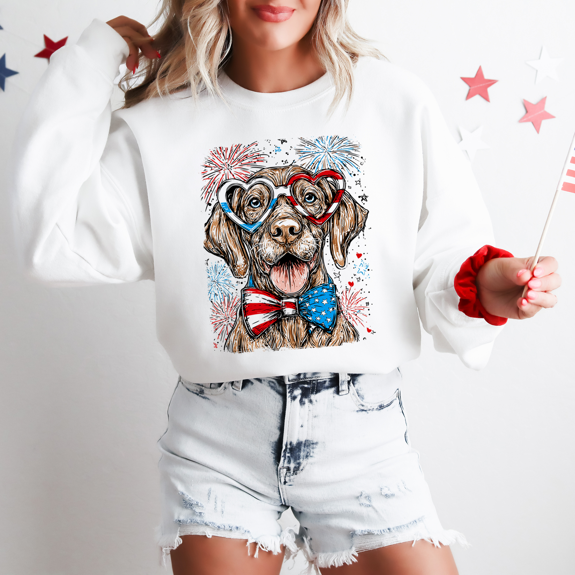 Vizsla Patriotic Dog Usa America Pet Lover 4th Of July Flag Emblem Classic Collection Sweatshirt