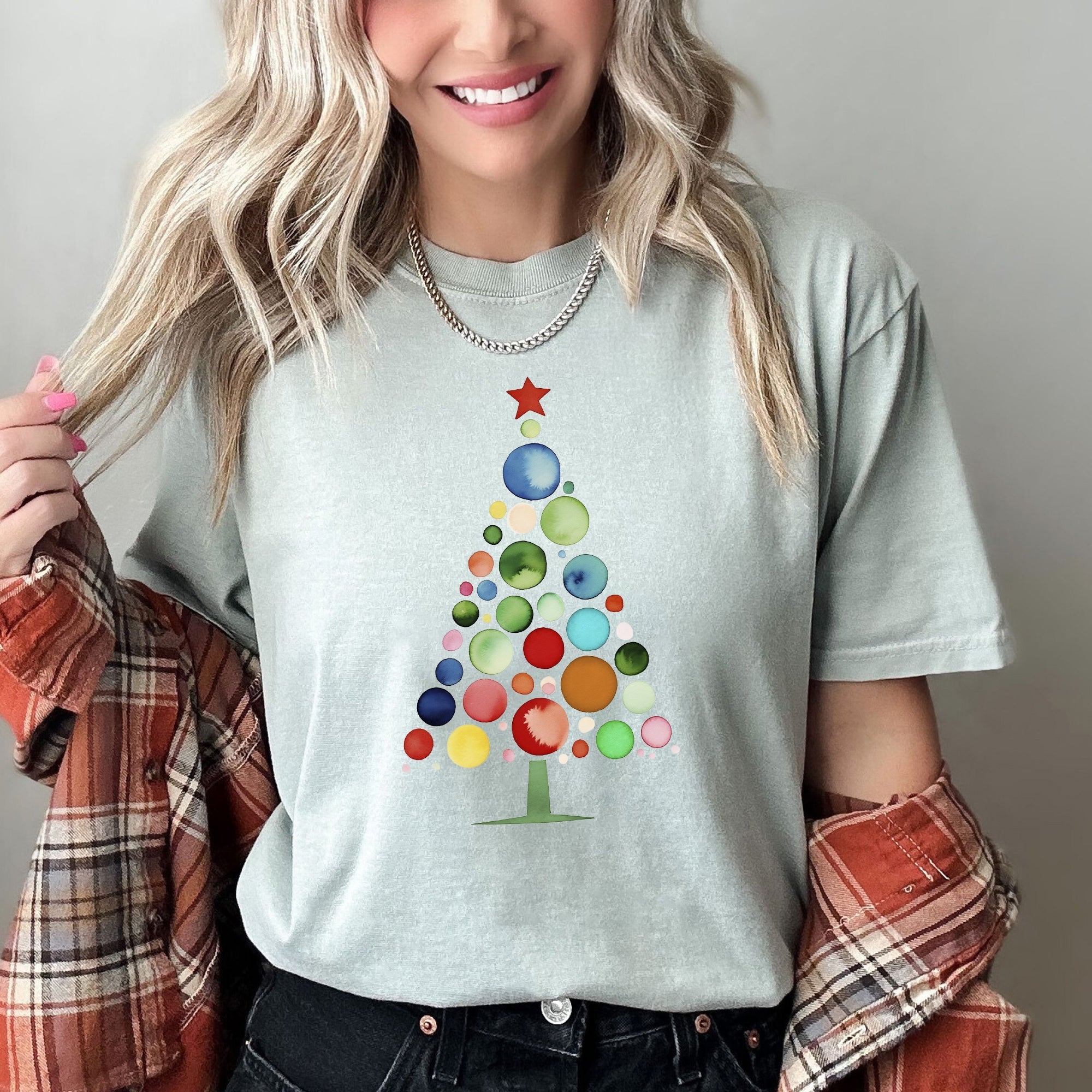 Watercolor Decorations Christmas Tree Retro Vintage Holiday Edition Comfort Colors Tee