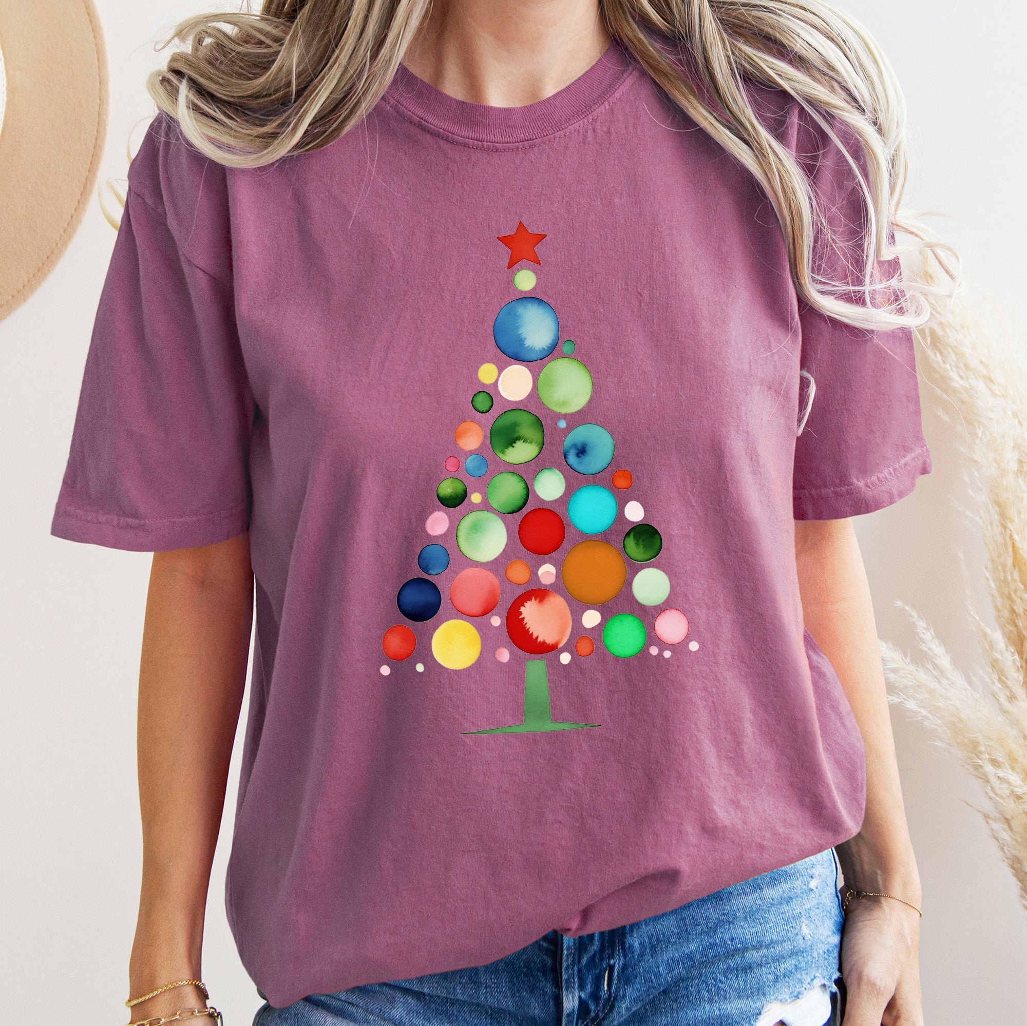 Watercolor Decorations Christmas Tree Retro Vintage Holiday Edition Comfort Colors Tee