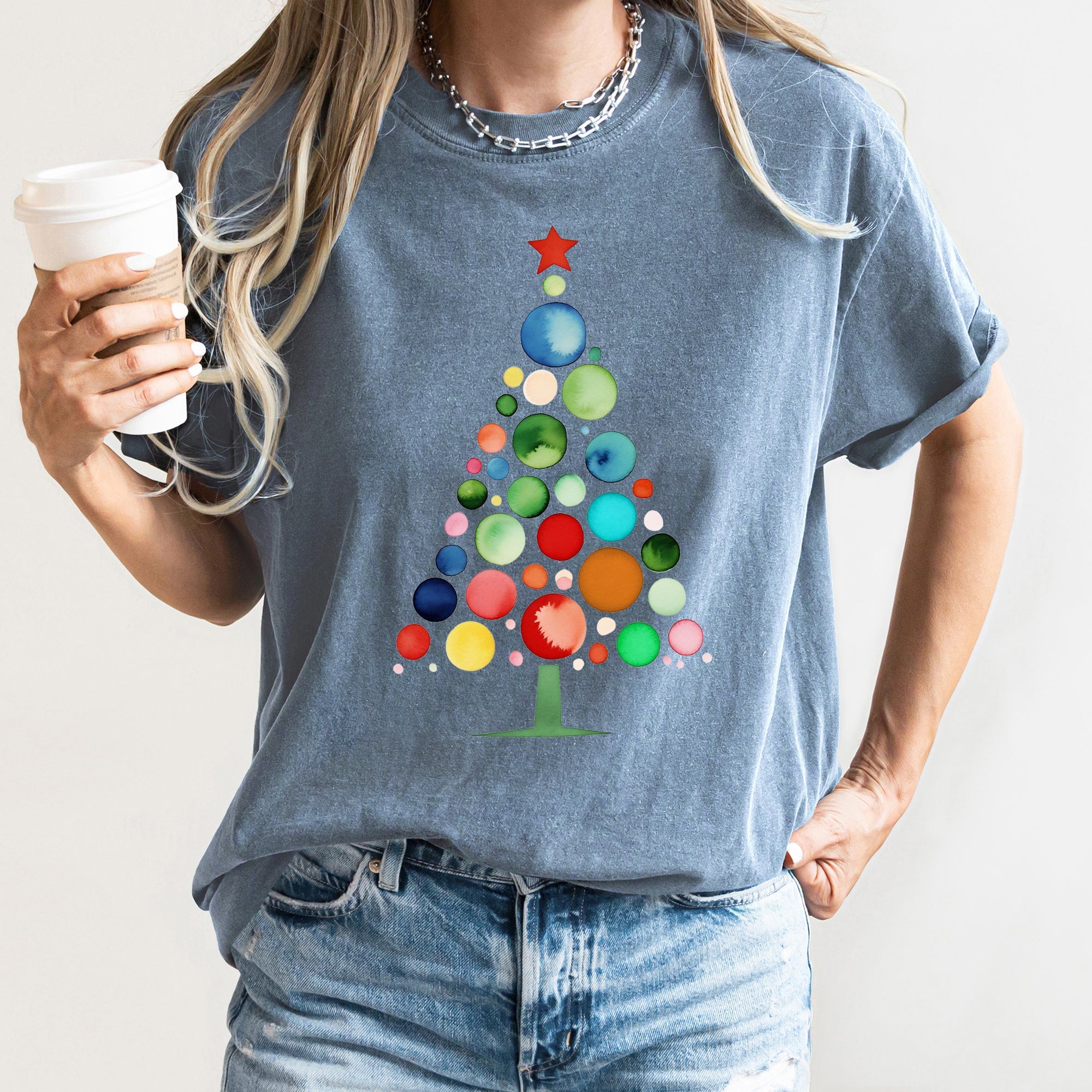 Watercolor Decorations Christmas Tree Retro Vintage Holiday Edition Comfort Colors Tee