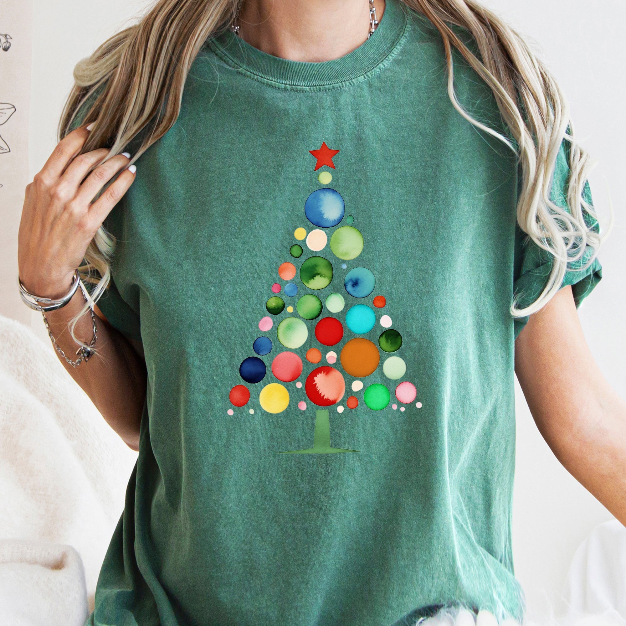 Watercolor Decorations Christmas Tree Retro Vintage Holiday Edition Comfort Colors Tee