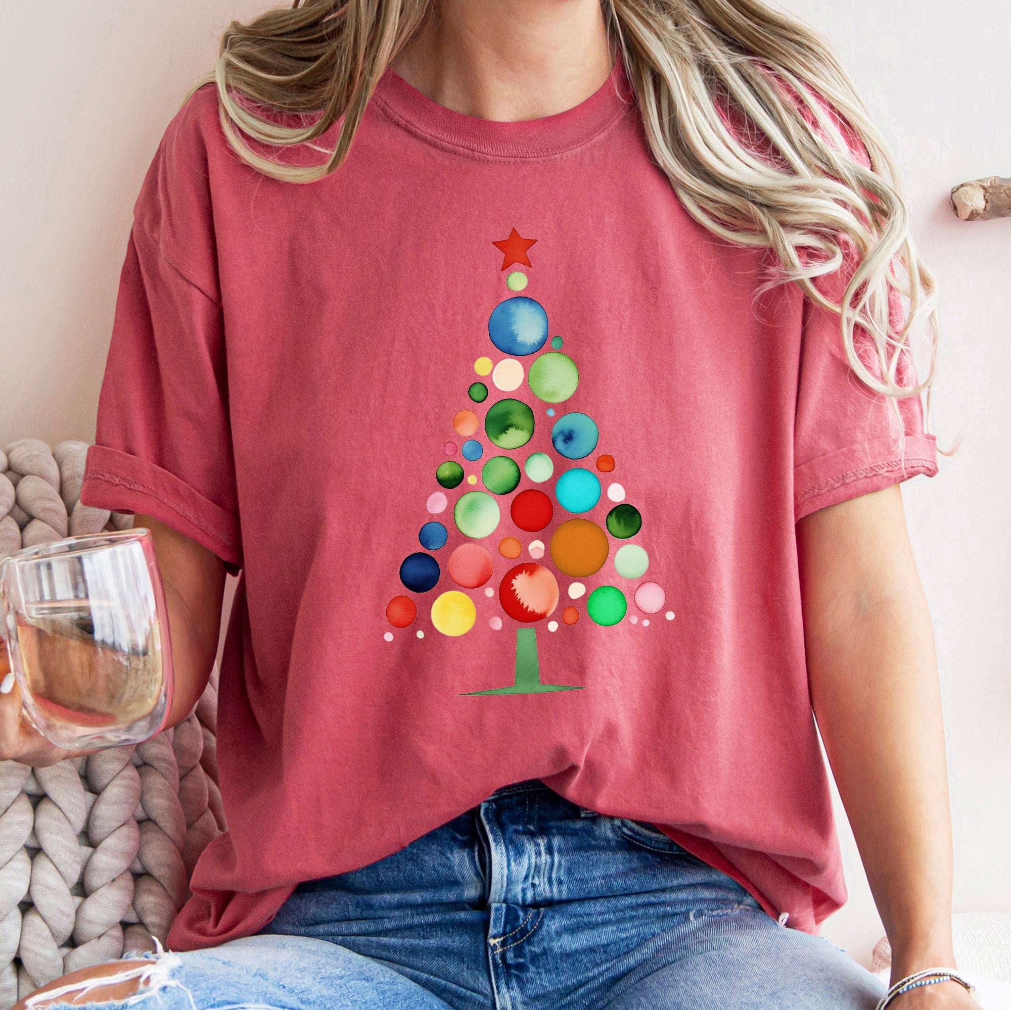 Watercolor Decorations Christmas Tree Retro Vintage Holiday Edition Comfort Colors Tee