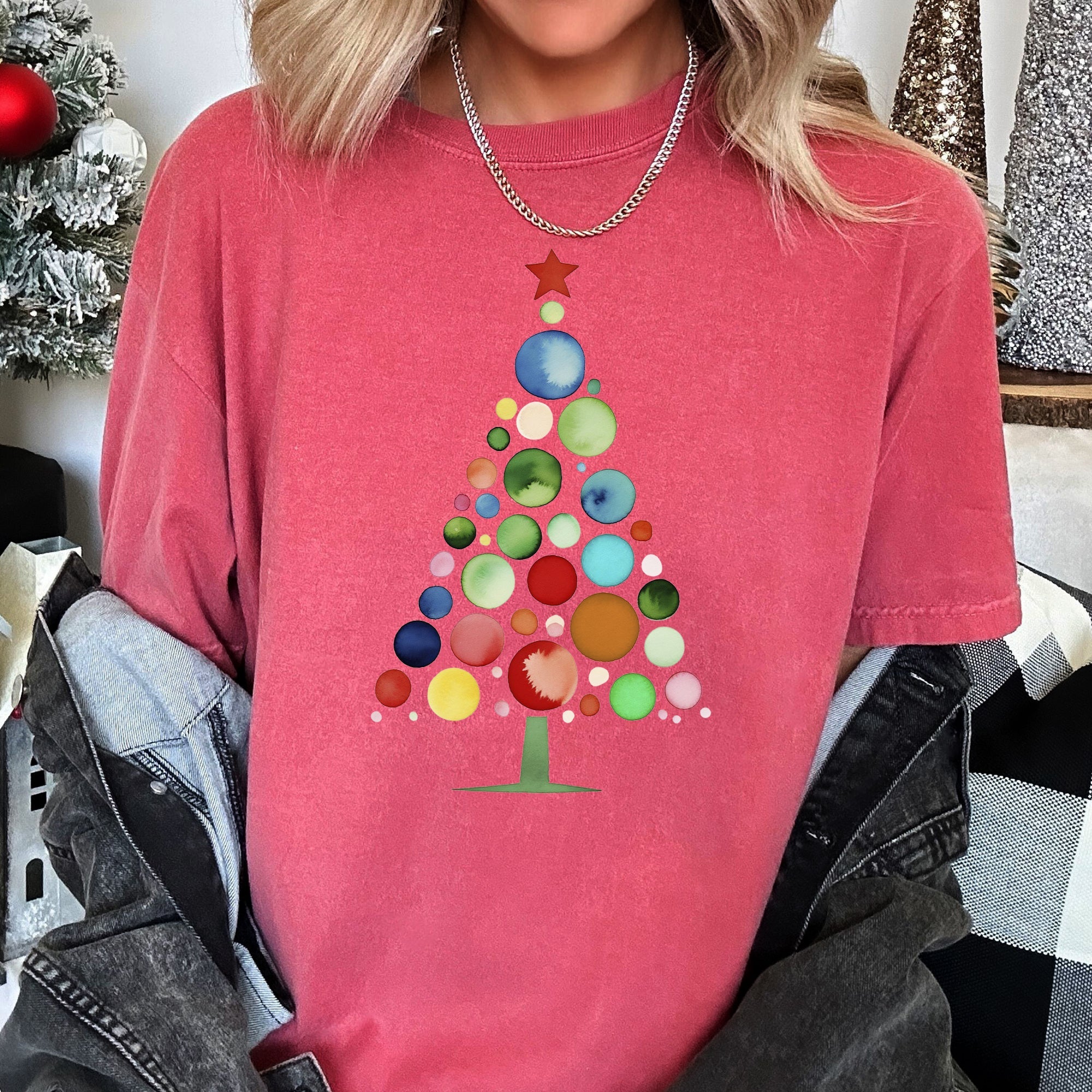 Watercolor Decorations Christmas Tree Retro Vintage Holiday Edition Comfort Colors Tee