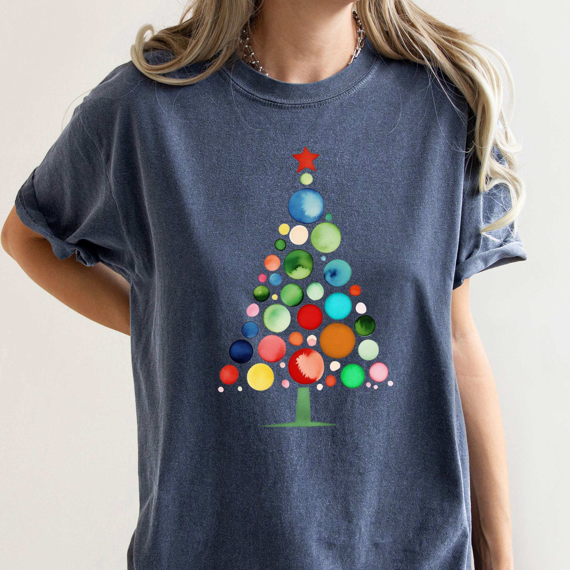 Watercolor Decorations Christmas Tree Retro Vintage Holiday Edition Comfort Colors Tee