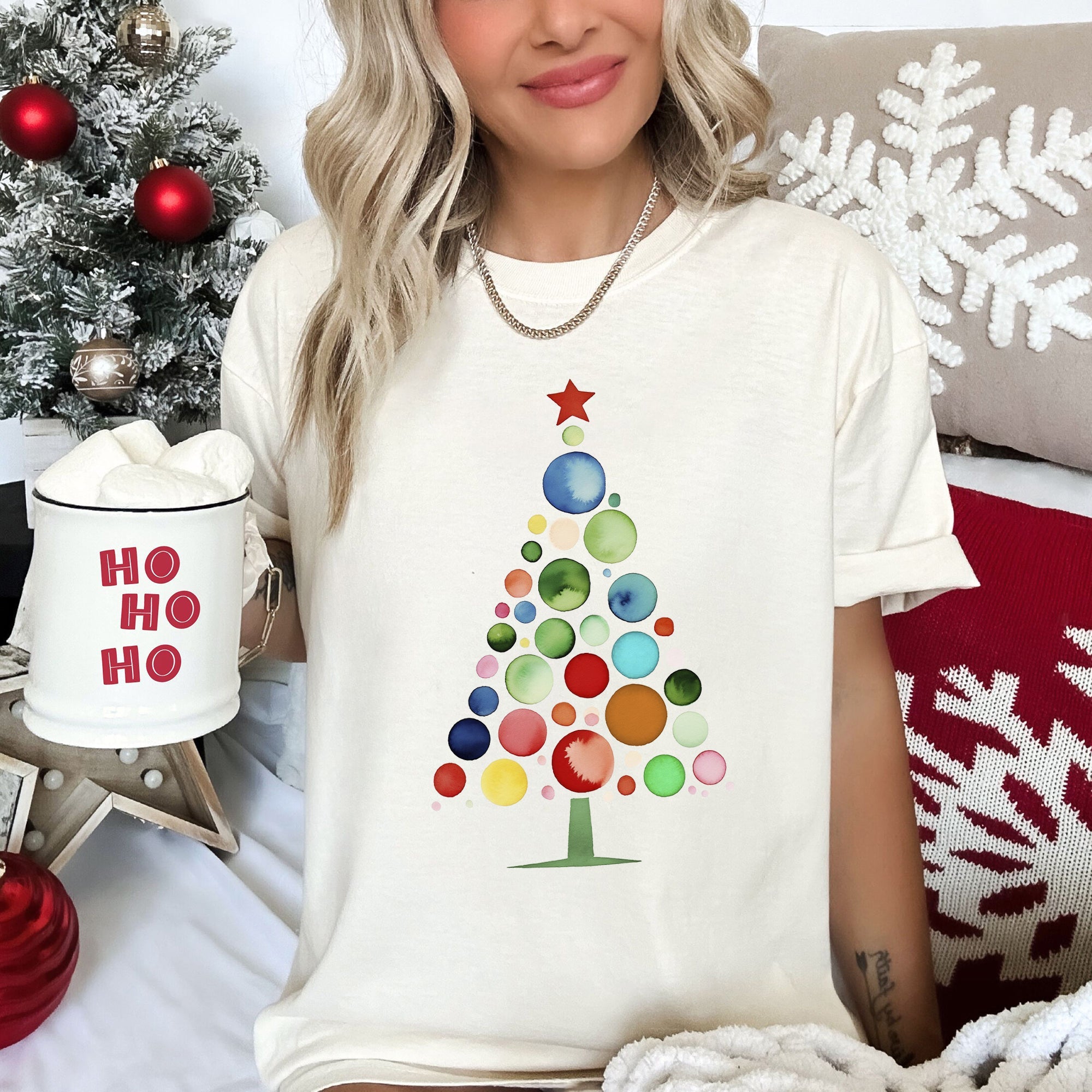 Watercolor Decorations Christmas Tree Retro Vintage Holiday Edition Comfort Colors Tee