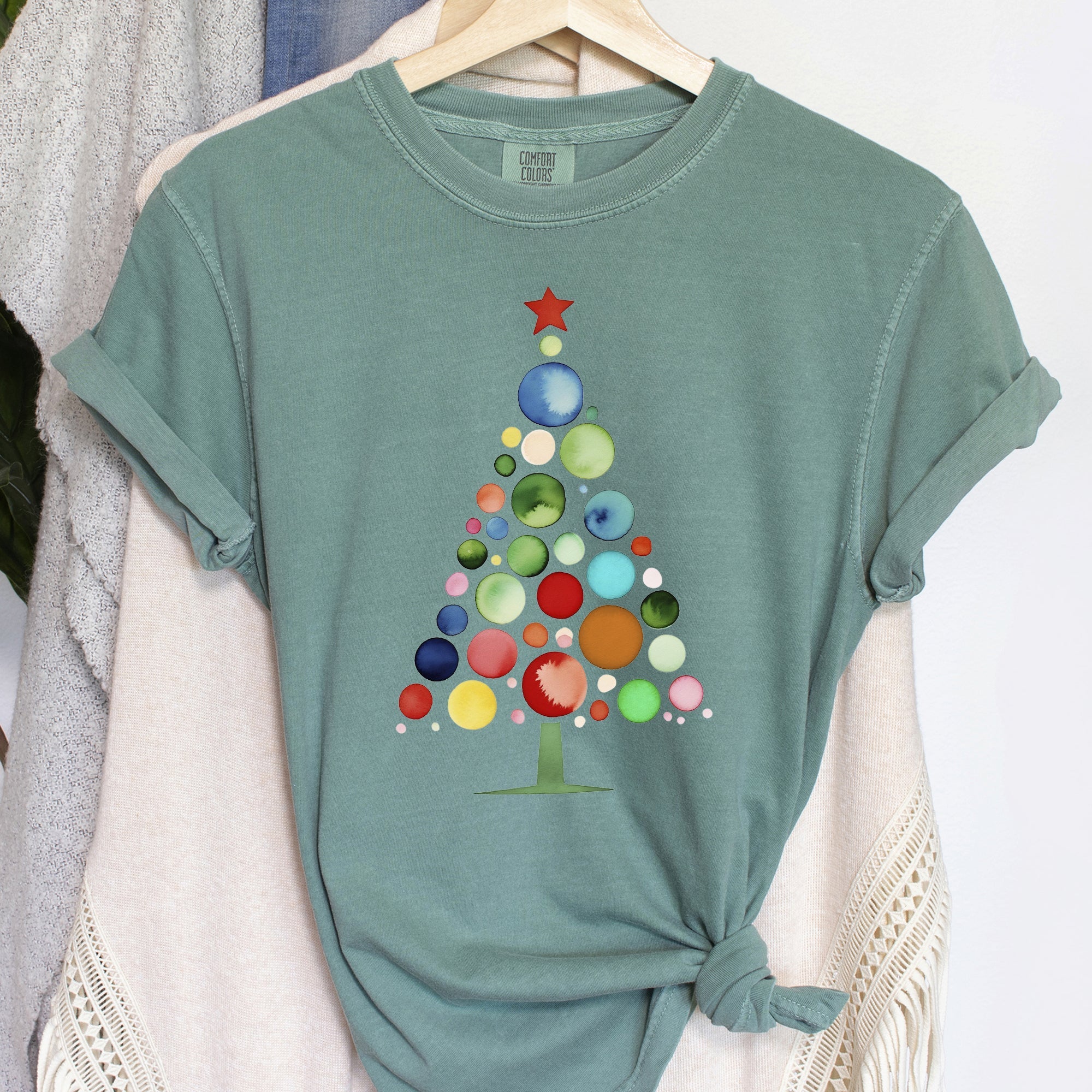 Watercolor Decorations Christmas Tree Retro Vintage Holiday Edition Comfort Colors Tee