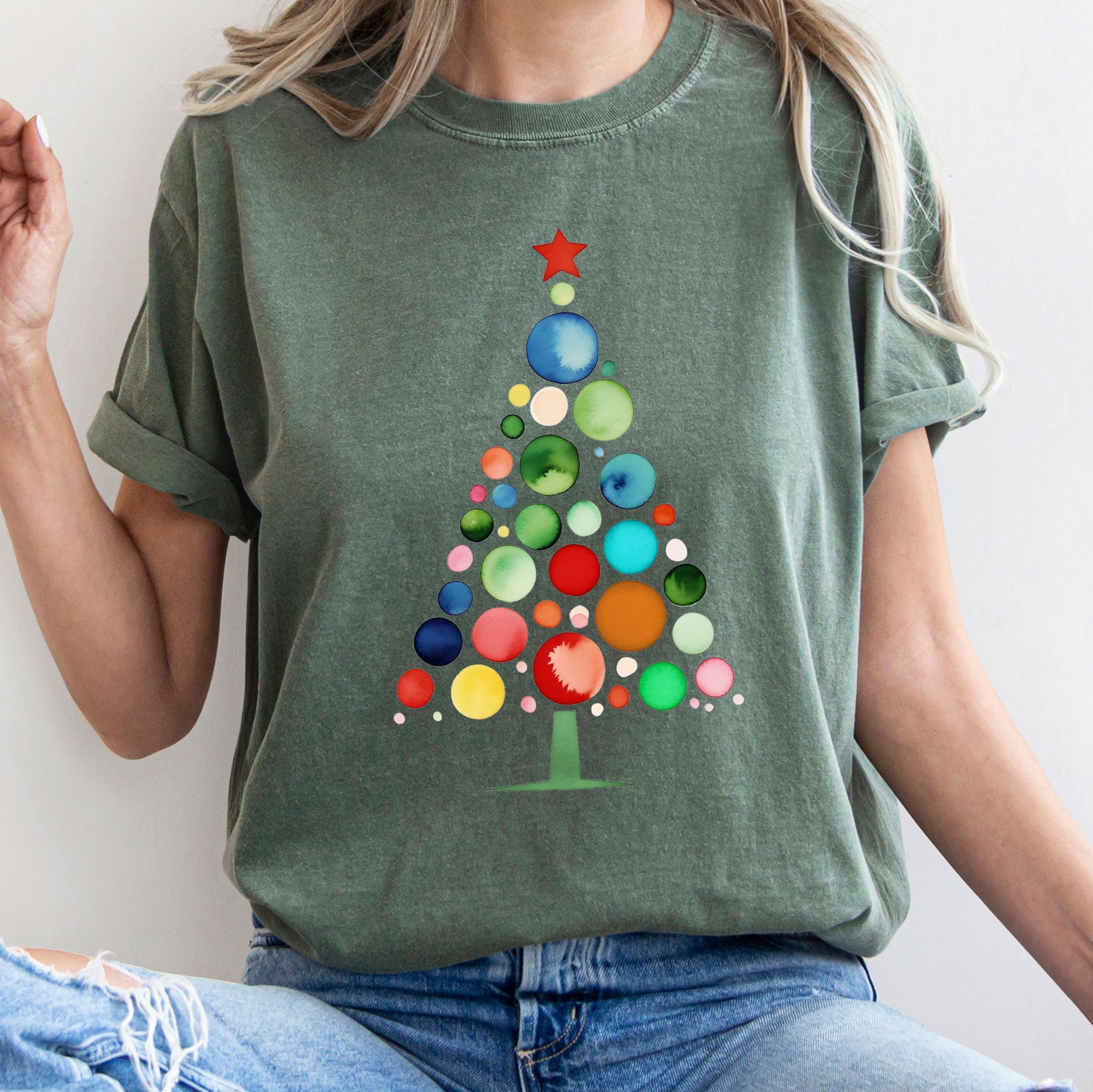 Watercolor Decorations Christmas Tree Retro Vintage Holiday Edition Comfort Colors Tee