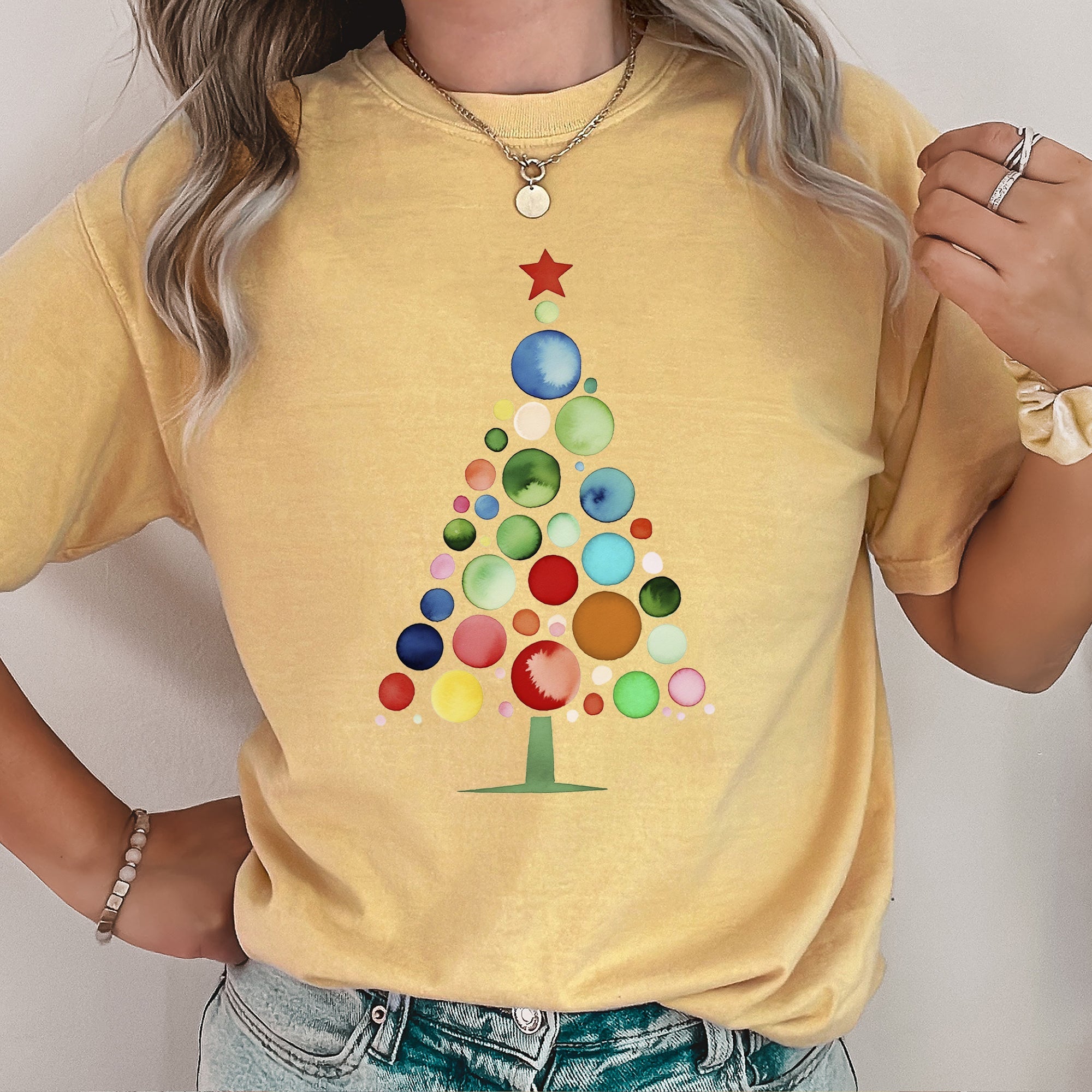 Watercolor Decorations Christmas Tree Retro Vintage Holiday Edition Comfort Colors Tee