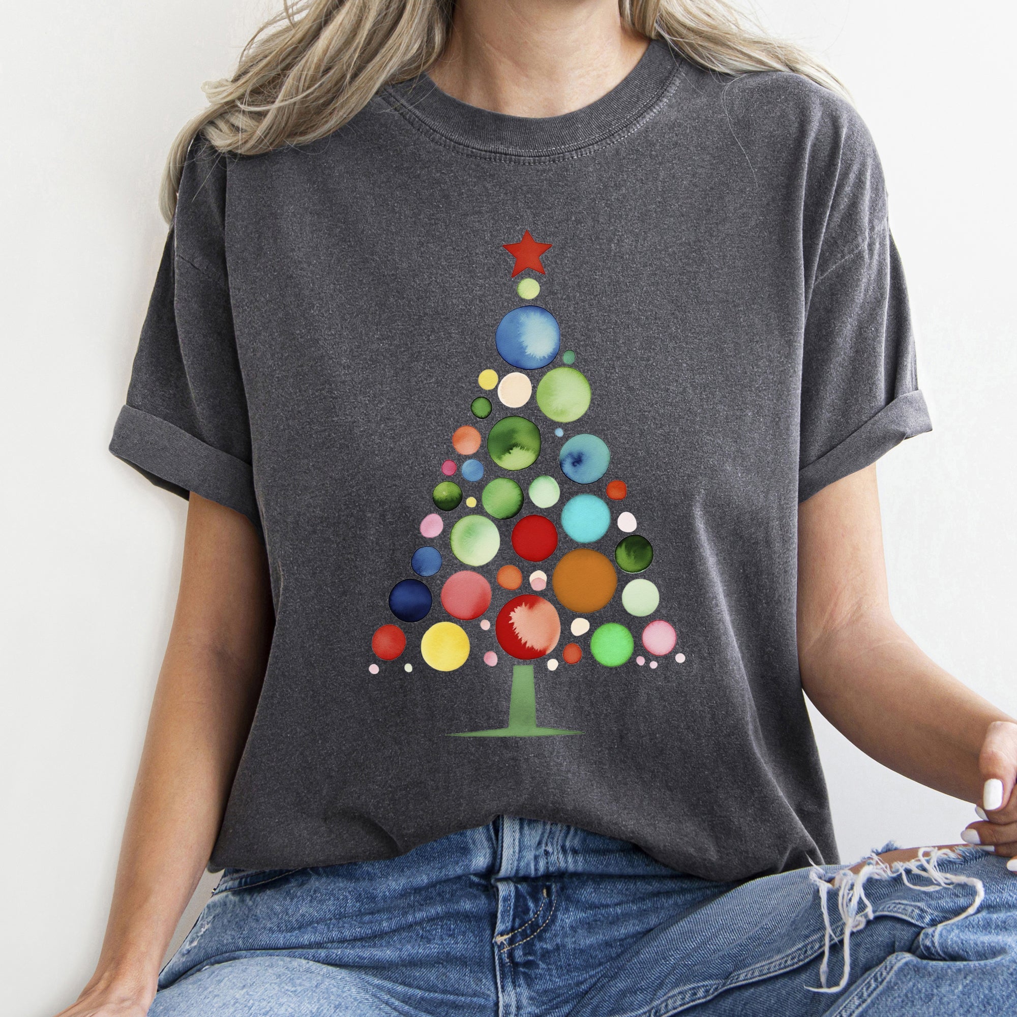 Watercolor Decorations Christmas Tree Retro Vintage Holiday Edition Comfort Colors Tee
