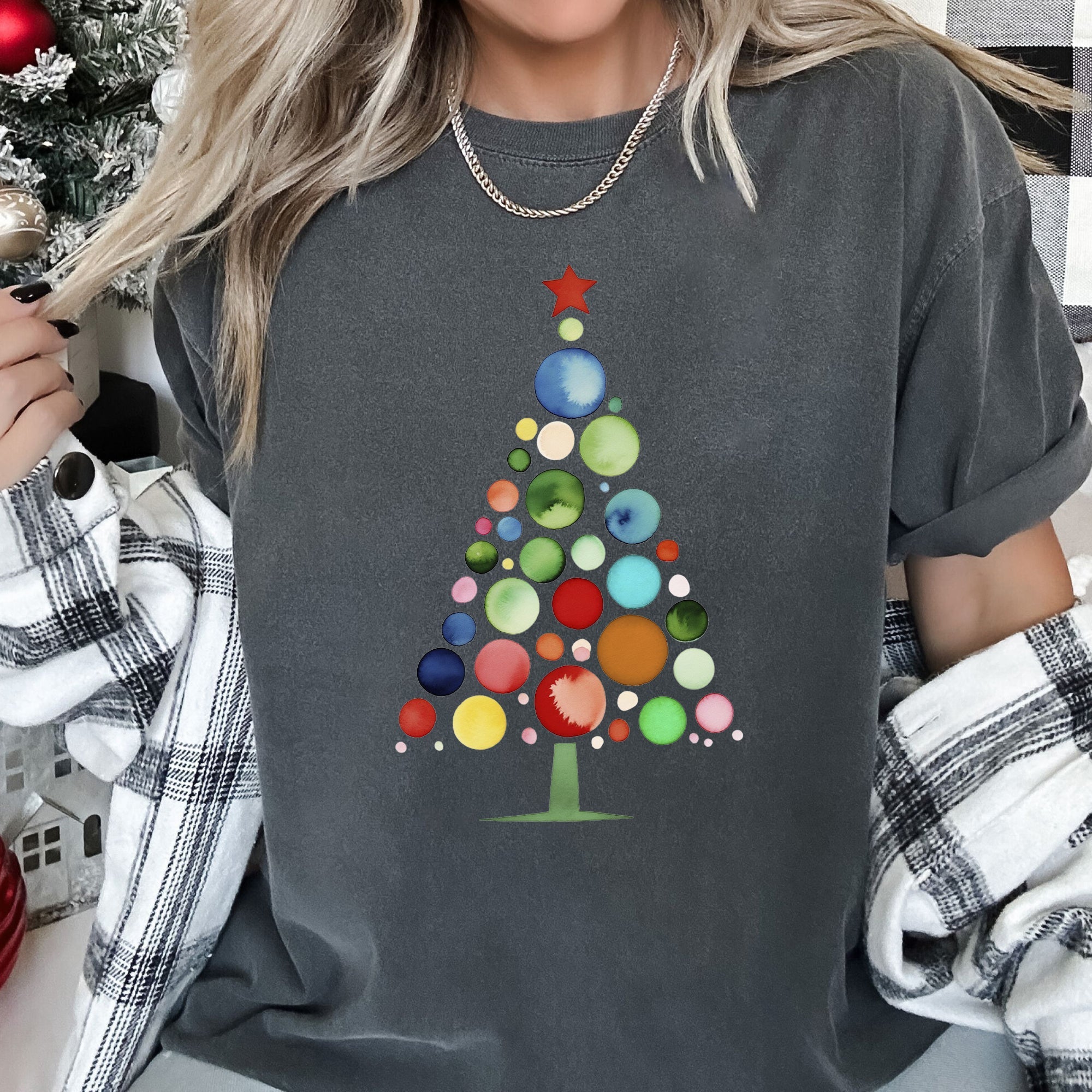 Watercolor Decorations Christmas Tree Retro Vintage Holiday Edition Comfort Colors Tee