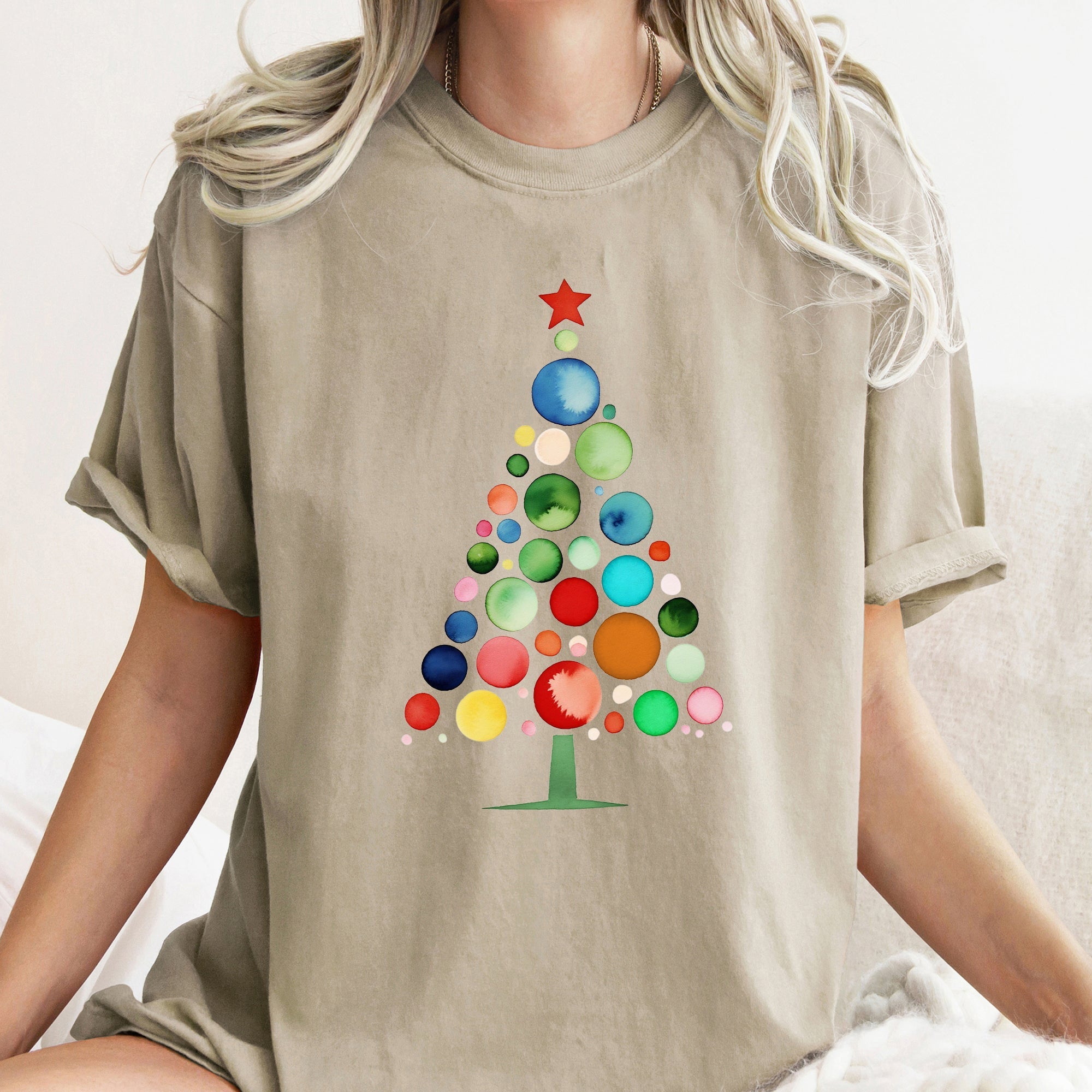 Watercolor Decorations Christmas Tree Retro Vintage Holiday Edition Comfort Colors Tee