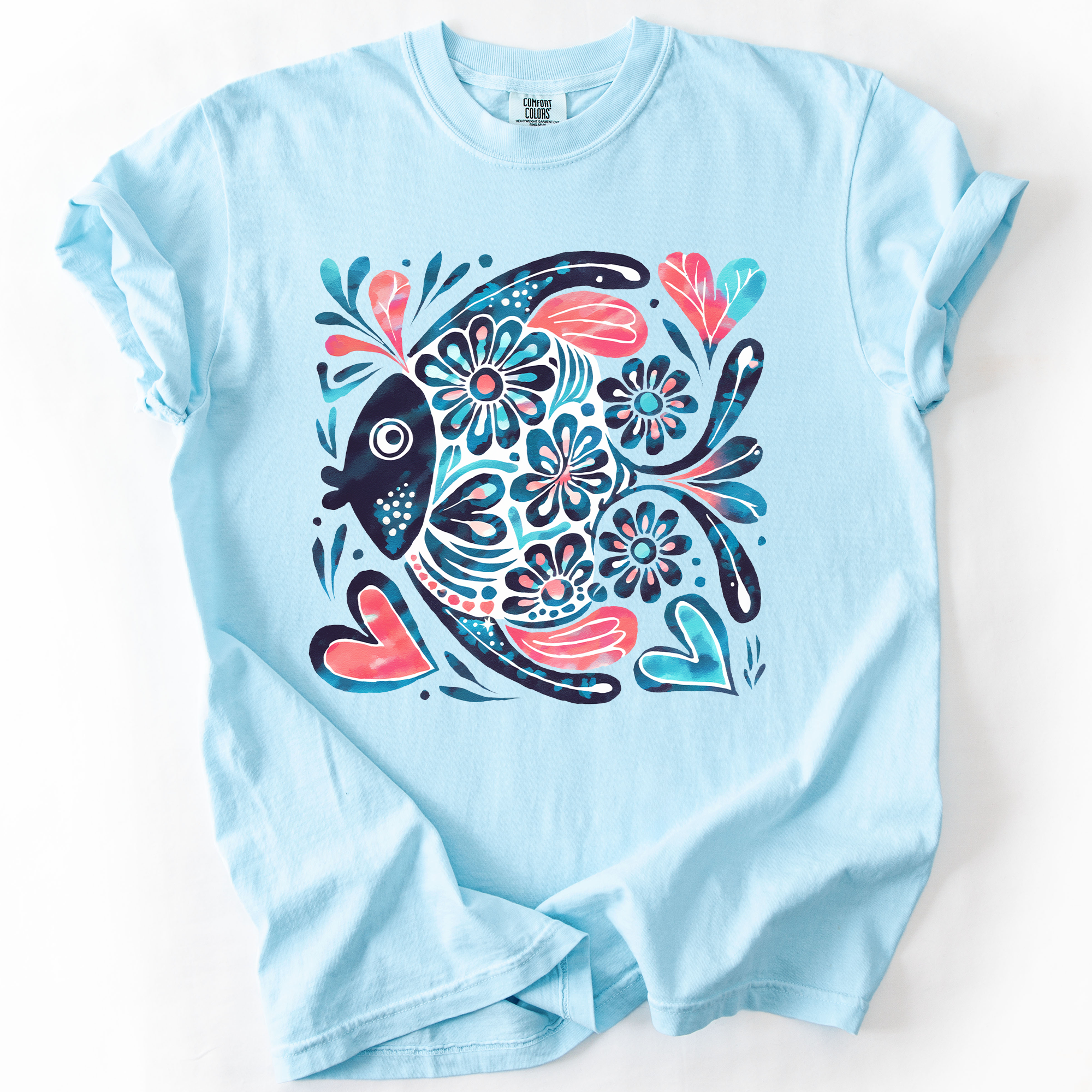 Watercolor Fish Gorgeous Summer Beach Sunshine Ocean Breeze Seaside Vibes Coastal Calm Comfort Colors Tee