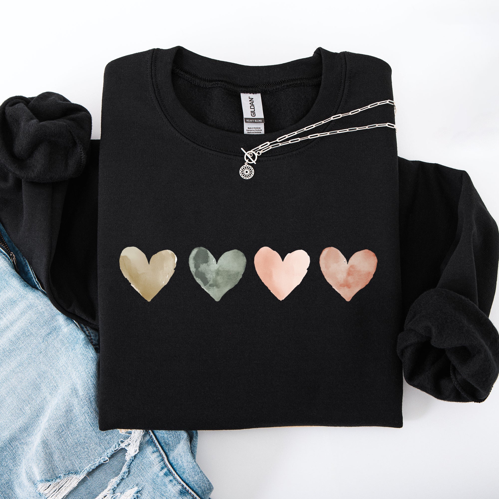 Watercolor Hearts Valentine's Day Love Minimalist Graphic Print Cozy Warmth Sweatshirt