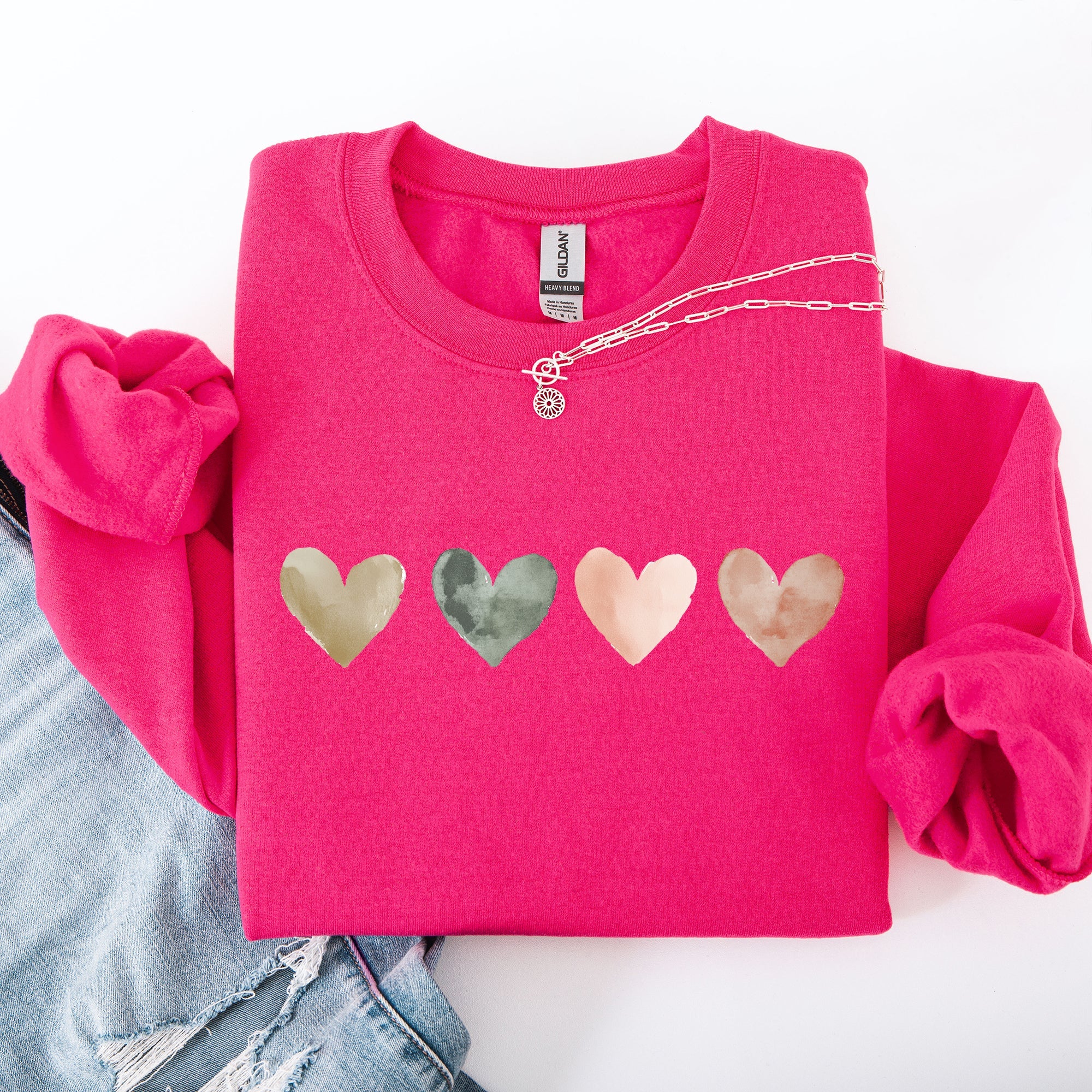 Watercolor Hearts Valentine's Day Love Minimalist Graphic Print Cozy Warmth Sweatshirt