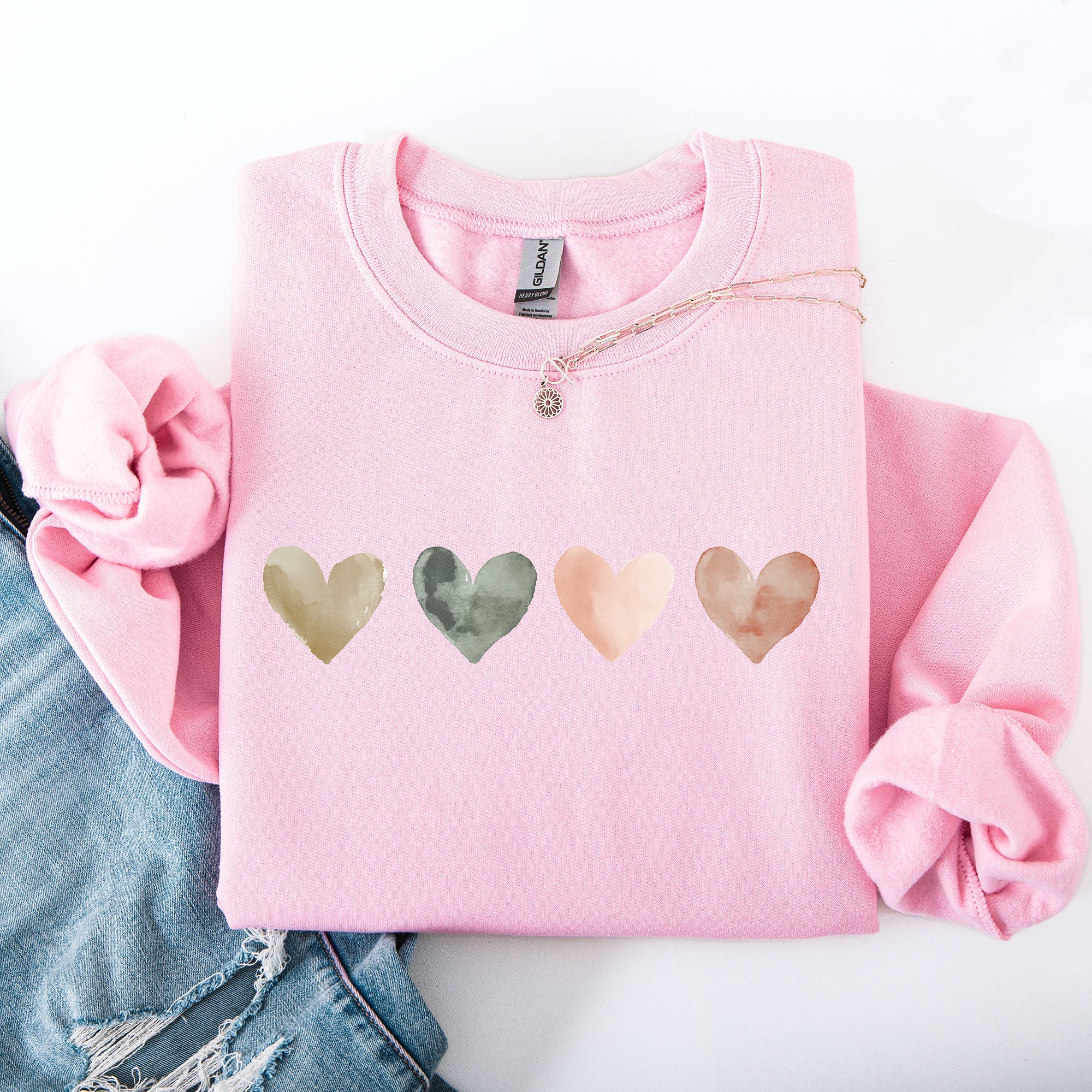 Watercolor Hearts Valentine's Day Love Minimalist Graphic Print Cozy Warmth Sweatshirt