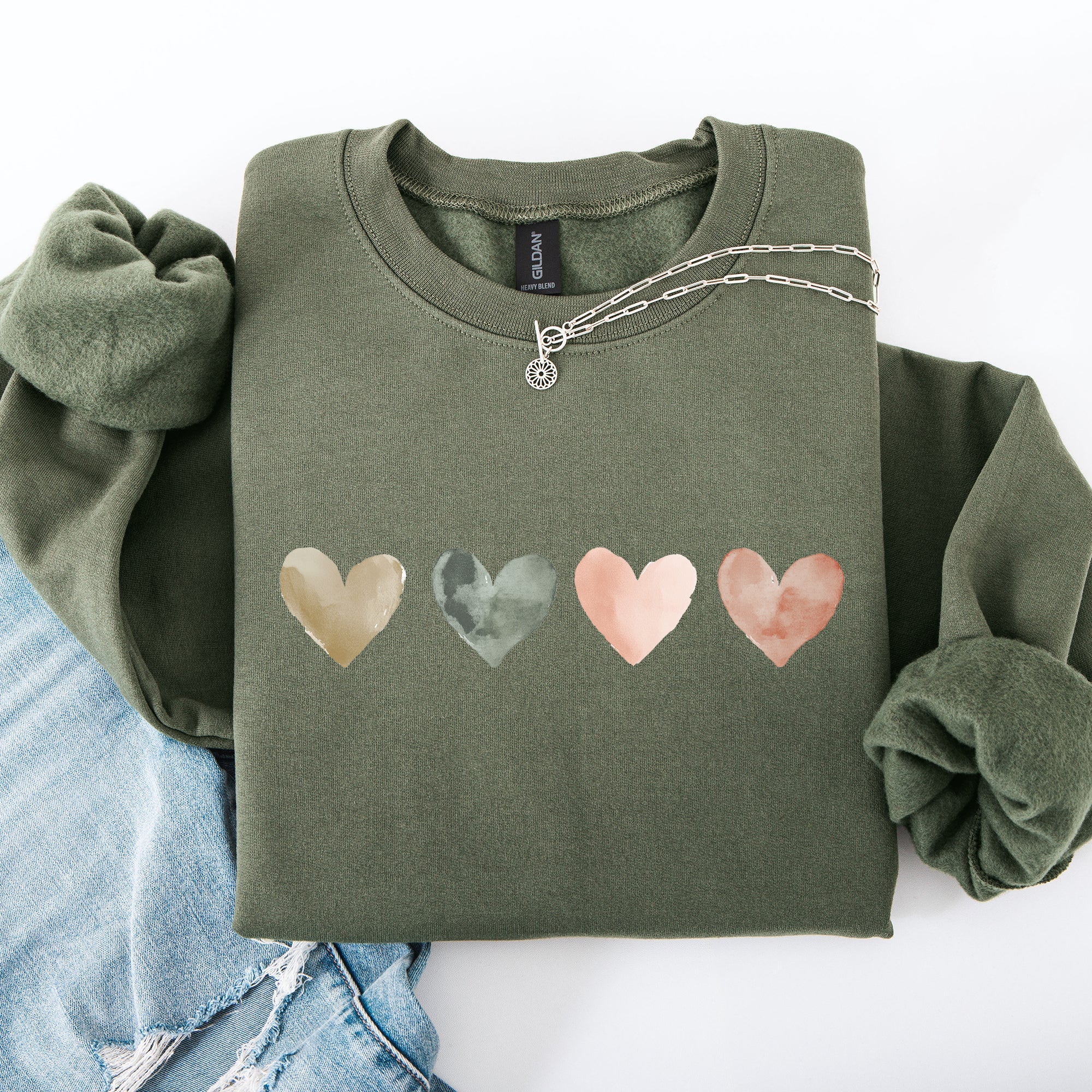 Watercolor Hearts Valentine's Day Love Minimalist Graphic Print Cozy Warmth Sweatshirt
