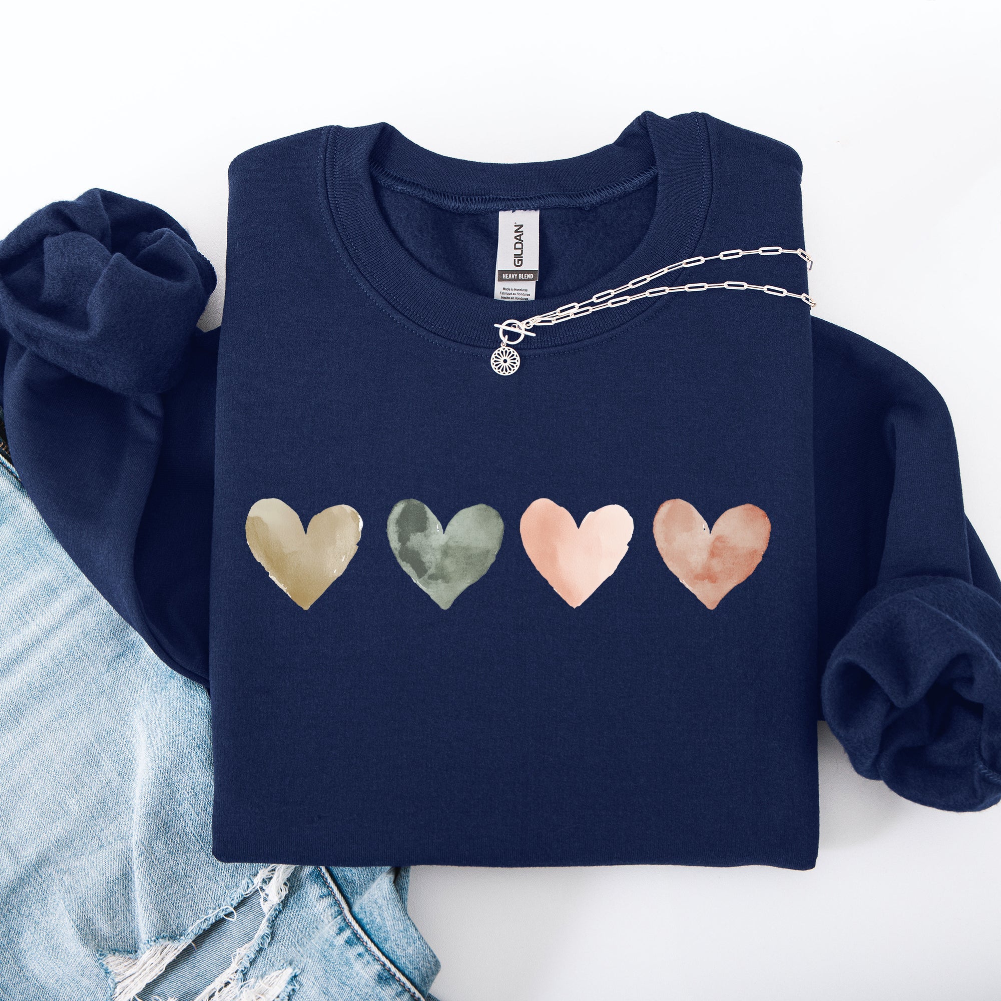Watercolor Hearts Valentine's Day Love Minimalist Graphic Print Cozy Warmth Sweatshirt