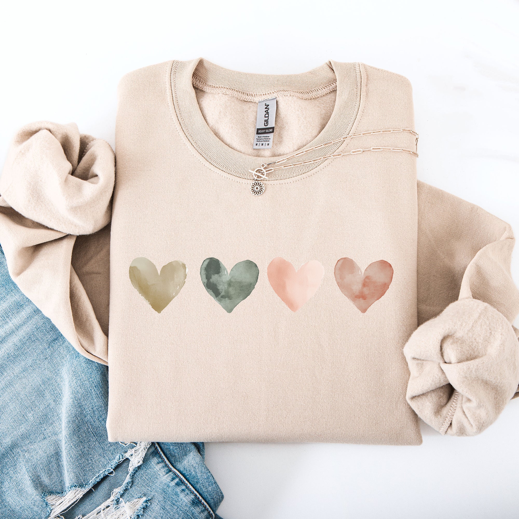Watercolor Hearts Valentine's Day Love Minimalist Graphic Print Cozy Warmth Sweatshirt