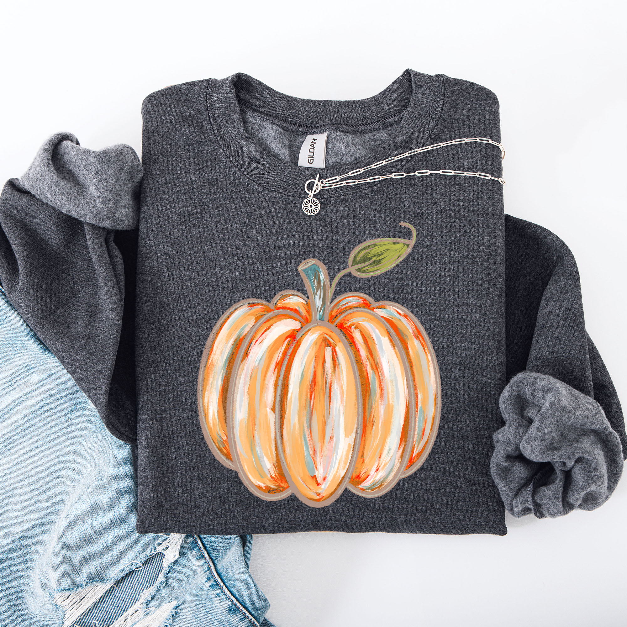Watercolor Pumpkin Cozy Autumn Floral Sunflower Harvest Design For Cozy Fall Styling Sweatshirt