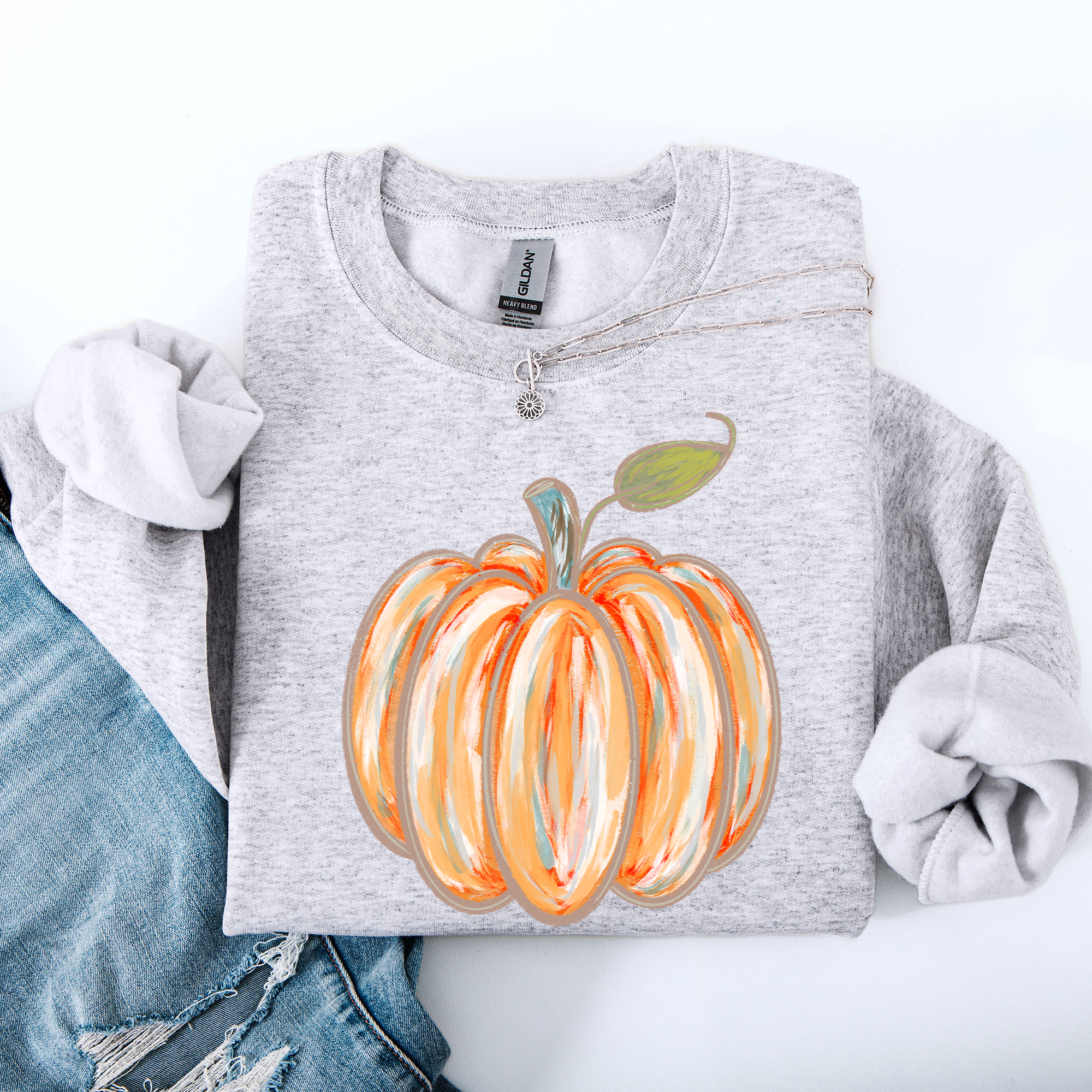 Watercolor Pumpkin Cozy Autumn Floral Sunflower Harvest Design For Cozy Fall Styling Sweatshirt