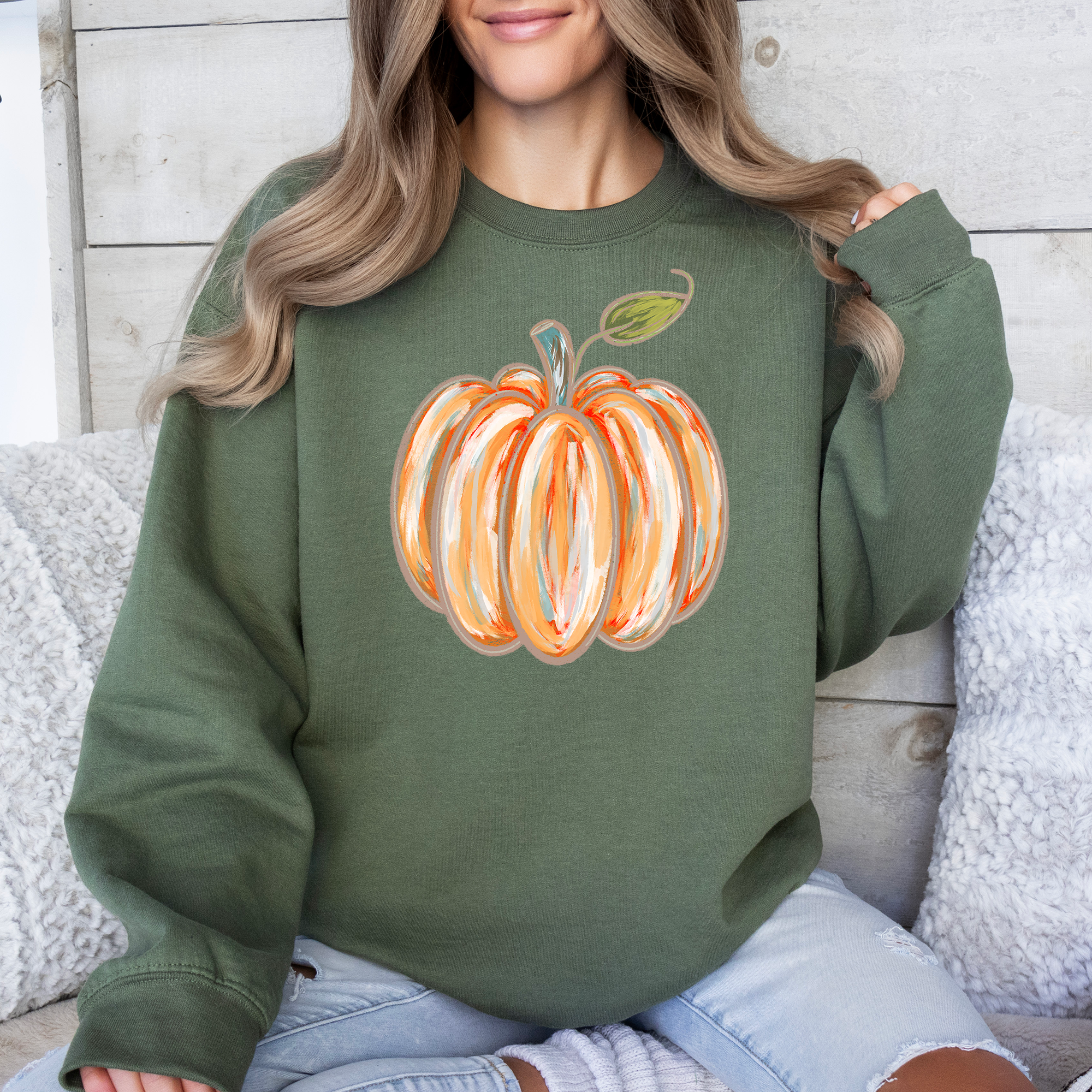 Watercolor Pumpkin Cozy Autumn Floral Sunflower Harvest Design For Cozy Fall Styling Sweatshirt