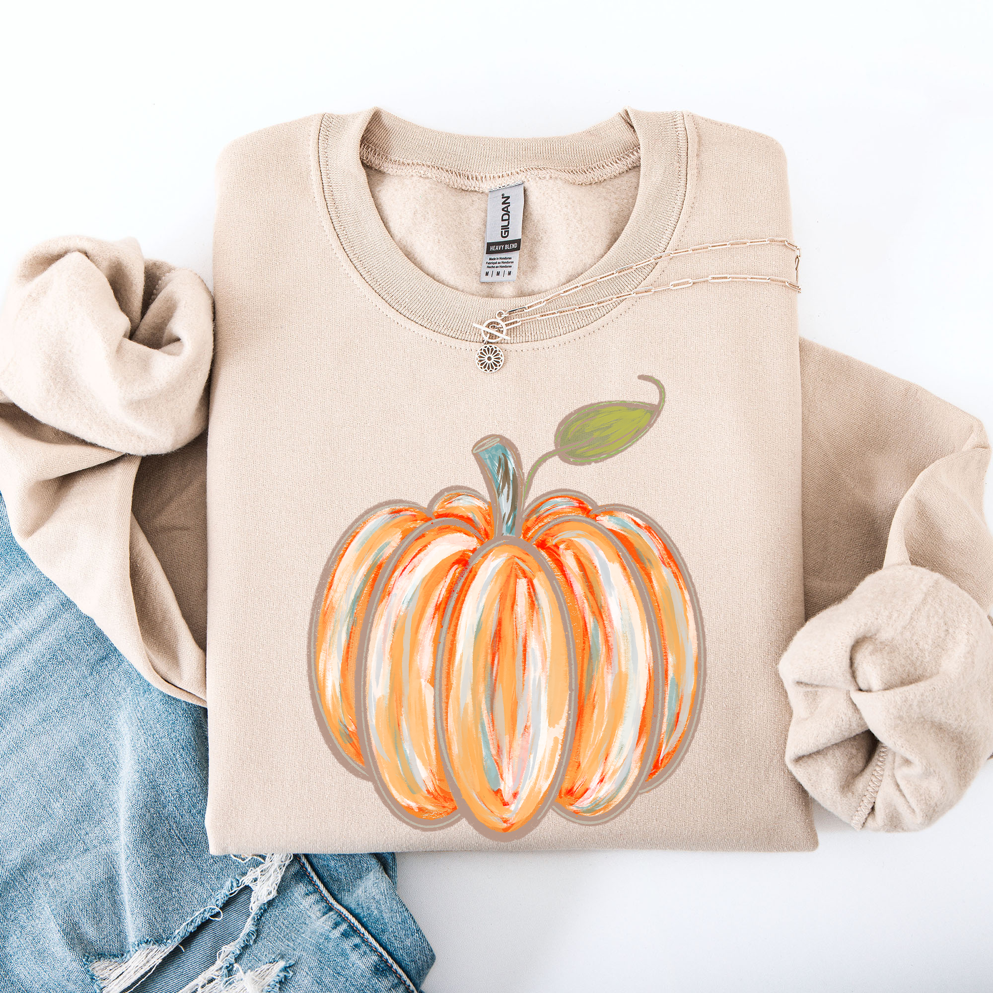 Watercolor Pumpkin Cozy Autumn Floral Sunflower Harvest Design For Cozy Fall Styling Sweatshirt