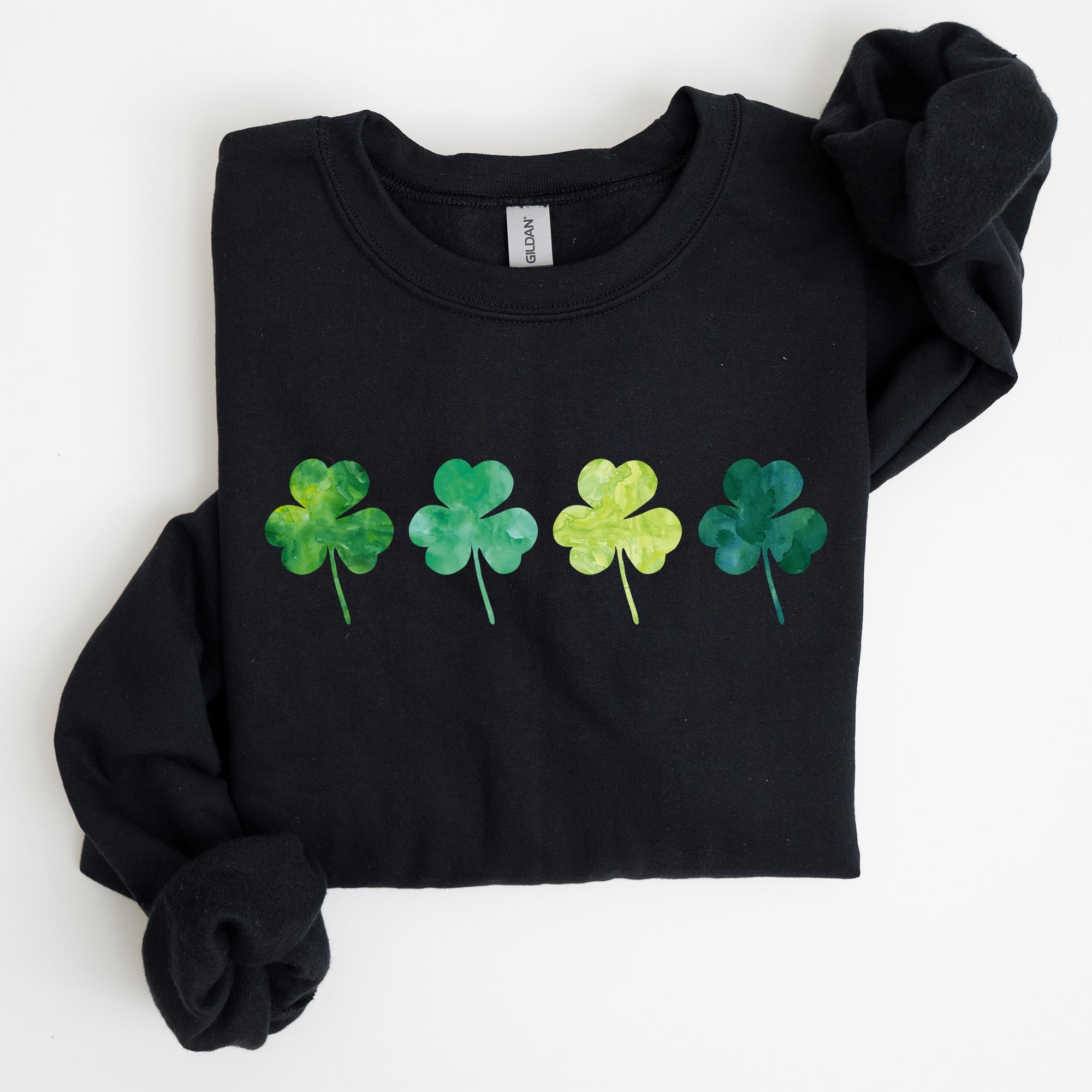 Watercolor Shamrocks In A Row St Patrick's Day Inspired Design For Apparel Sweatshirt
