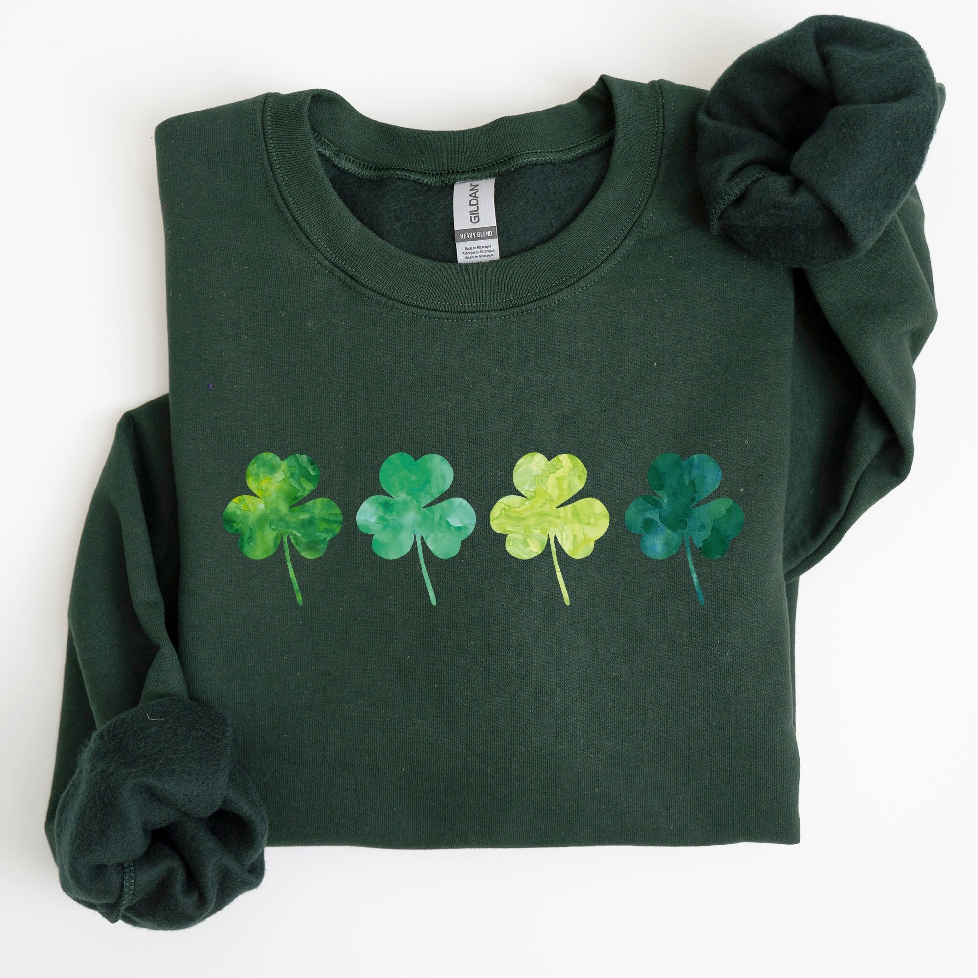 Watercolor Shamrocks In A Row St Patrick's Day Inspired Design For Apparel Sweatshirt