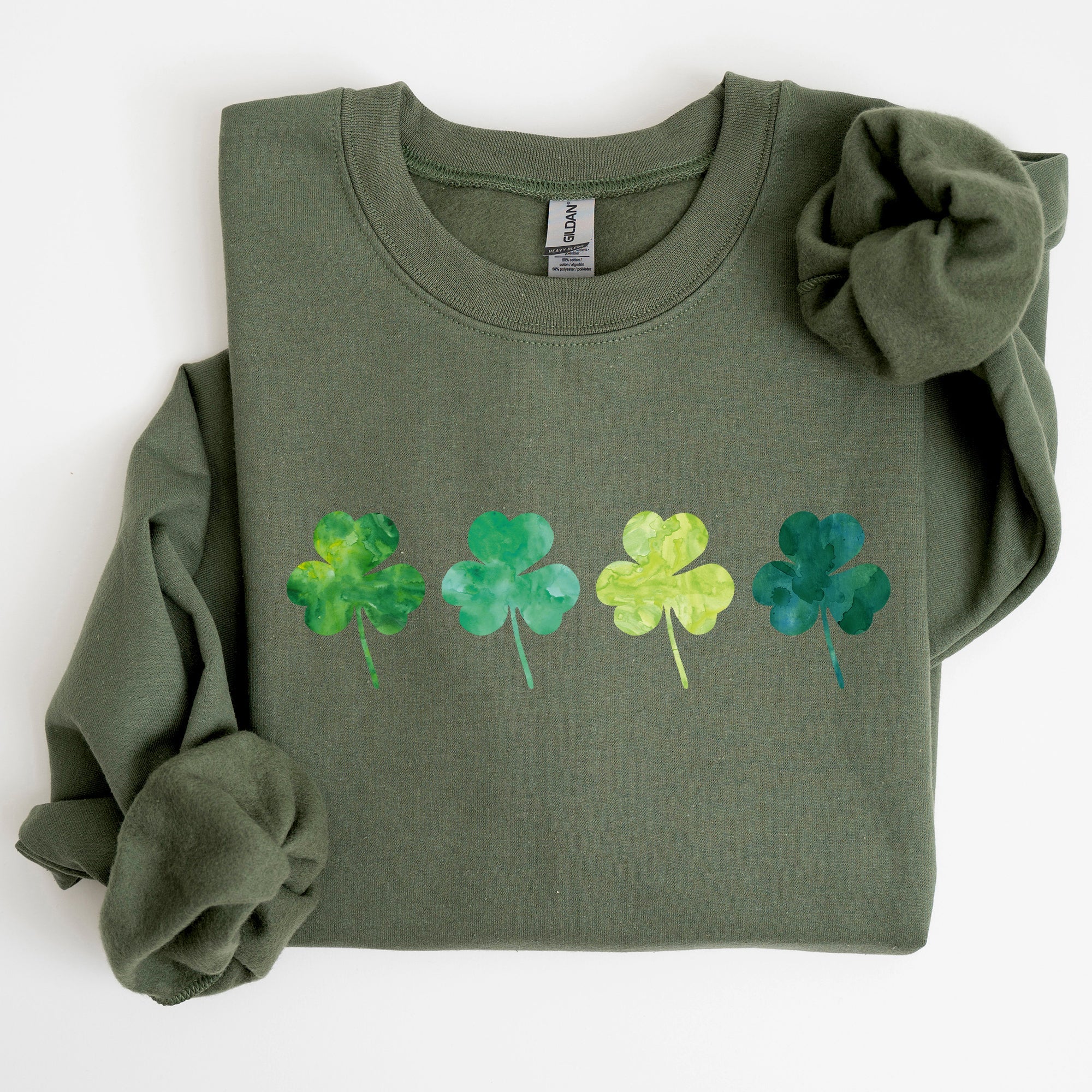 Watercolor Shamrocks In A Row St Patrick's Day Inspired Design For Apparel Sweatshirt