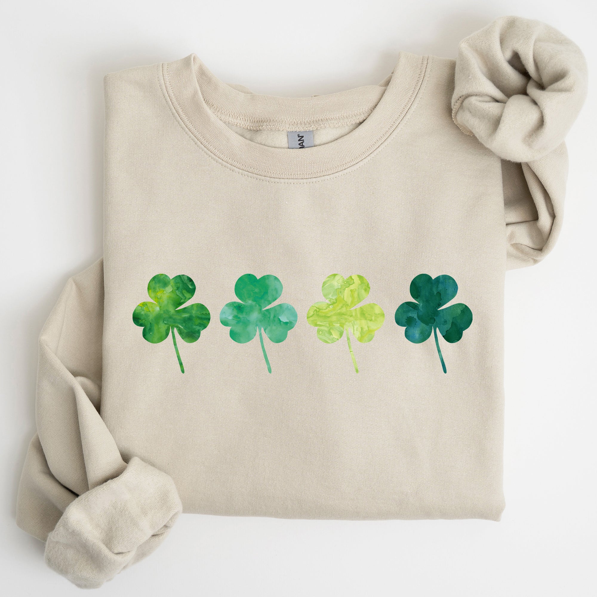 Watercolor Shamrocks In A Row St Patrick's Day Inspired Design For Apparel Sweatshirt