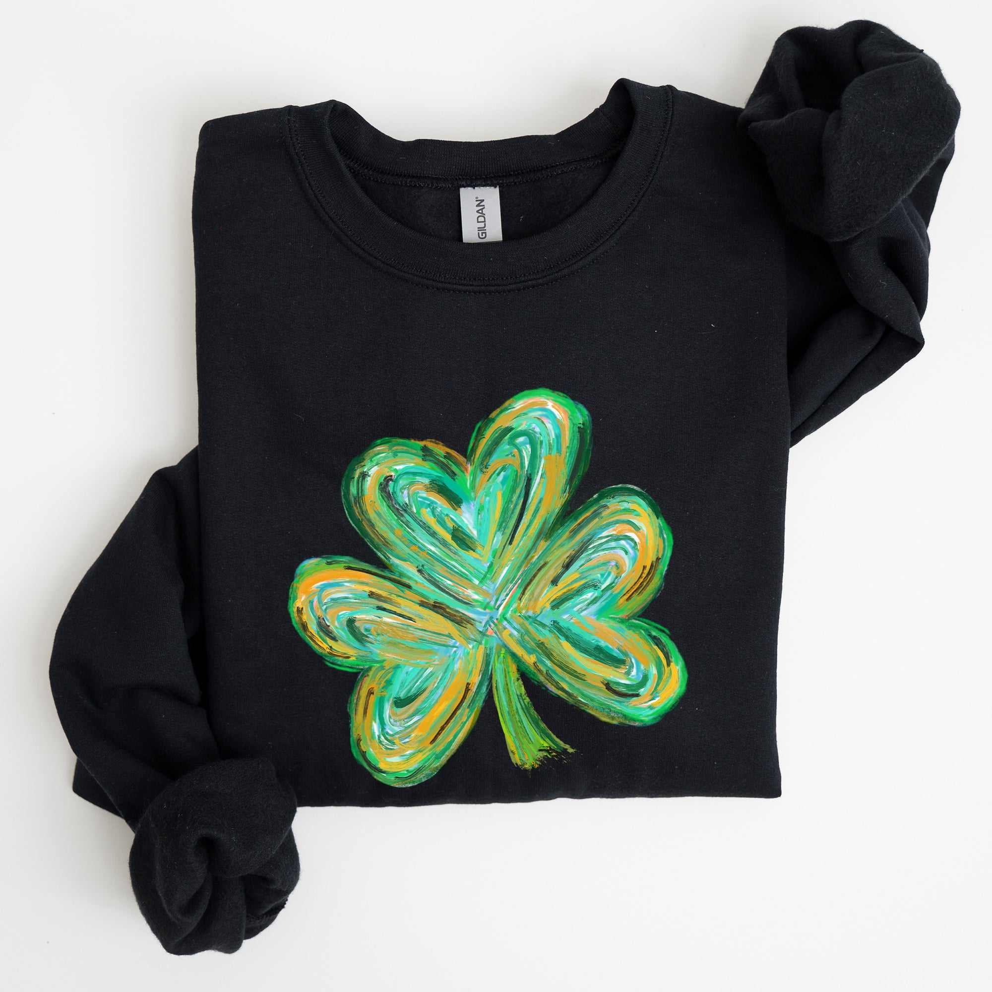 Watercolor Shamrock Hearts Irish St Patrick's Day Edition Cozy Cotton-Polyester Blend Sweatshirt