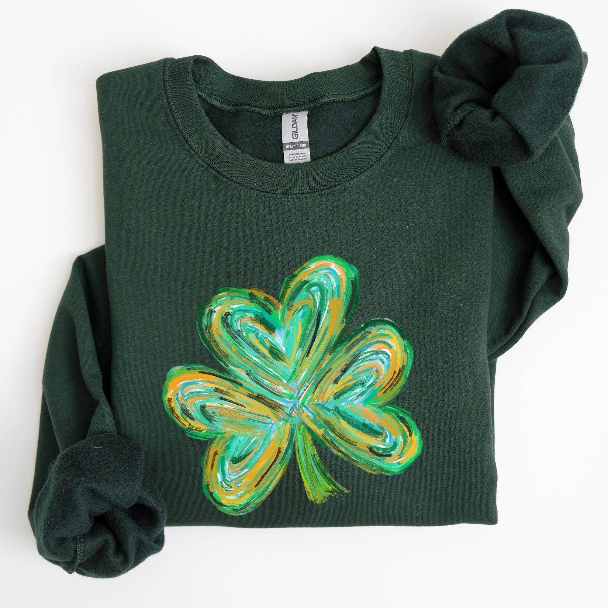 Watercolor Shamrock Hearts Irish St Patrick's Day Edition Cozy Cotton-Polyester Blend Sweatshirt