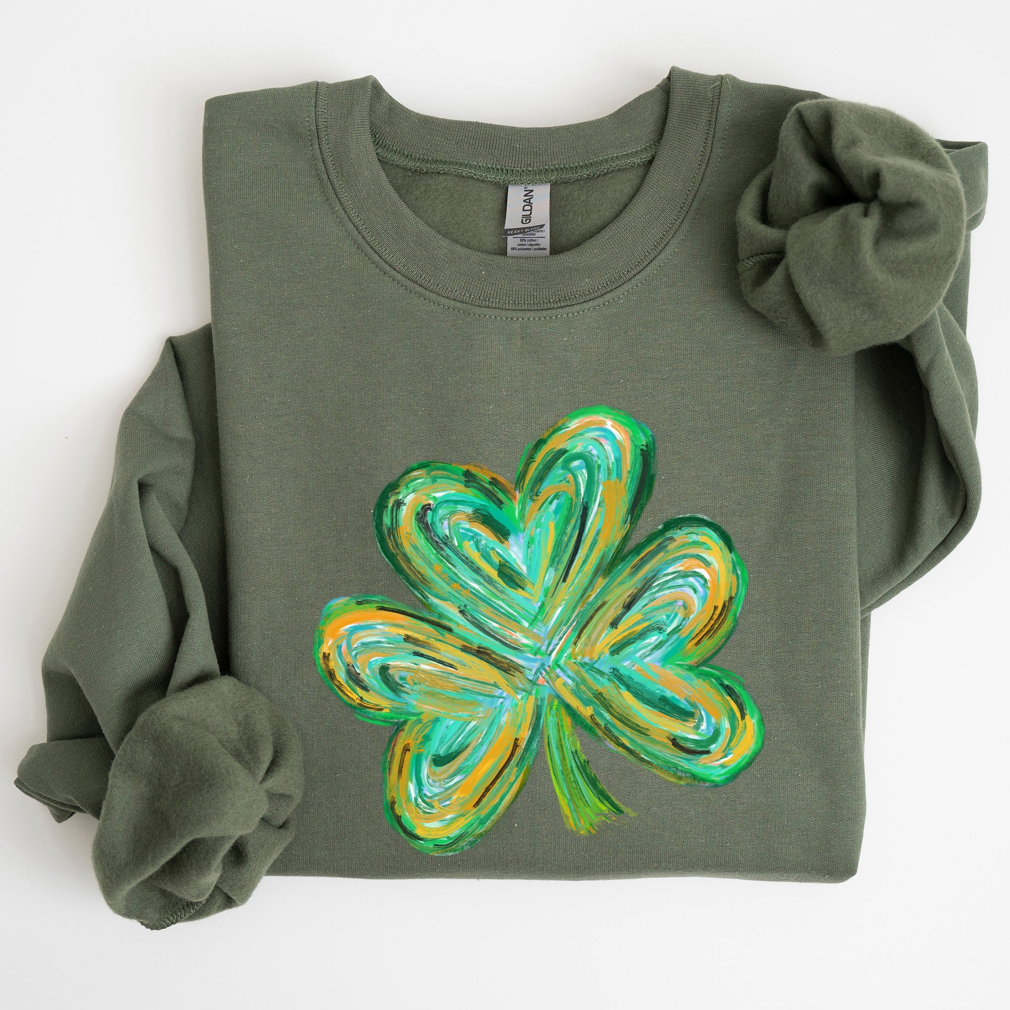 Watercolor Shamrock Hearts Irish St Patrick's Day Edition Cozy Cotton-Polyester Blend Sweatshirt