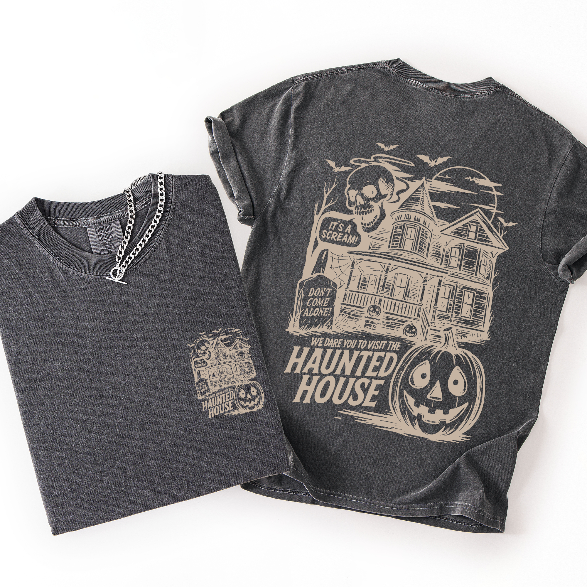 We Dare You To Visit The Haunted House Spooky Halloween Pumpkin Comfort Colors Tee
