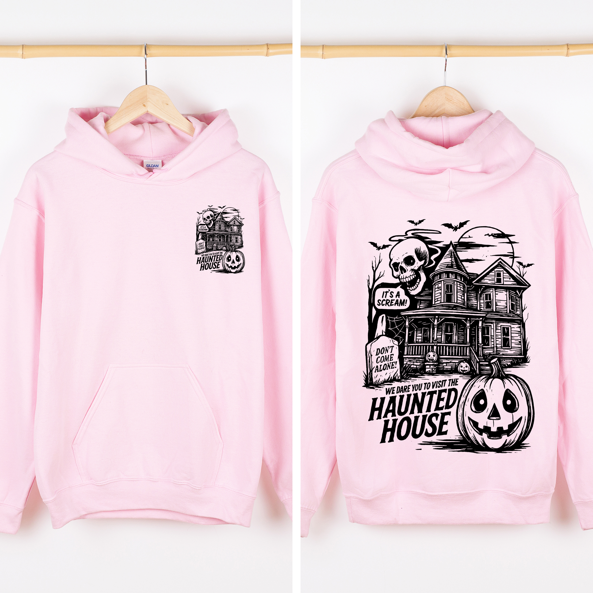 We Dare You To Visit The Haunted House Vintage Inspired Halloween Pumpkin Graphic Hoodie