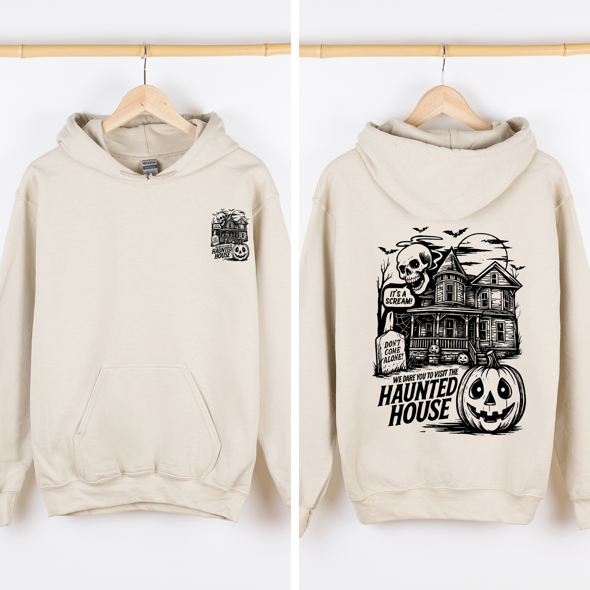 We Dare You To Visit The Haunted House Vintage Inspired Halloween Pumpkin Graphic Hoodie