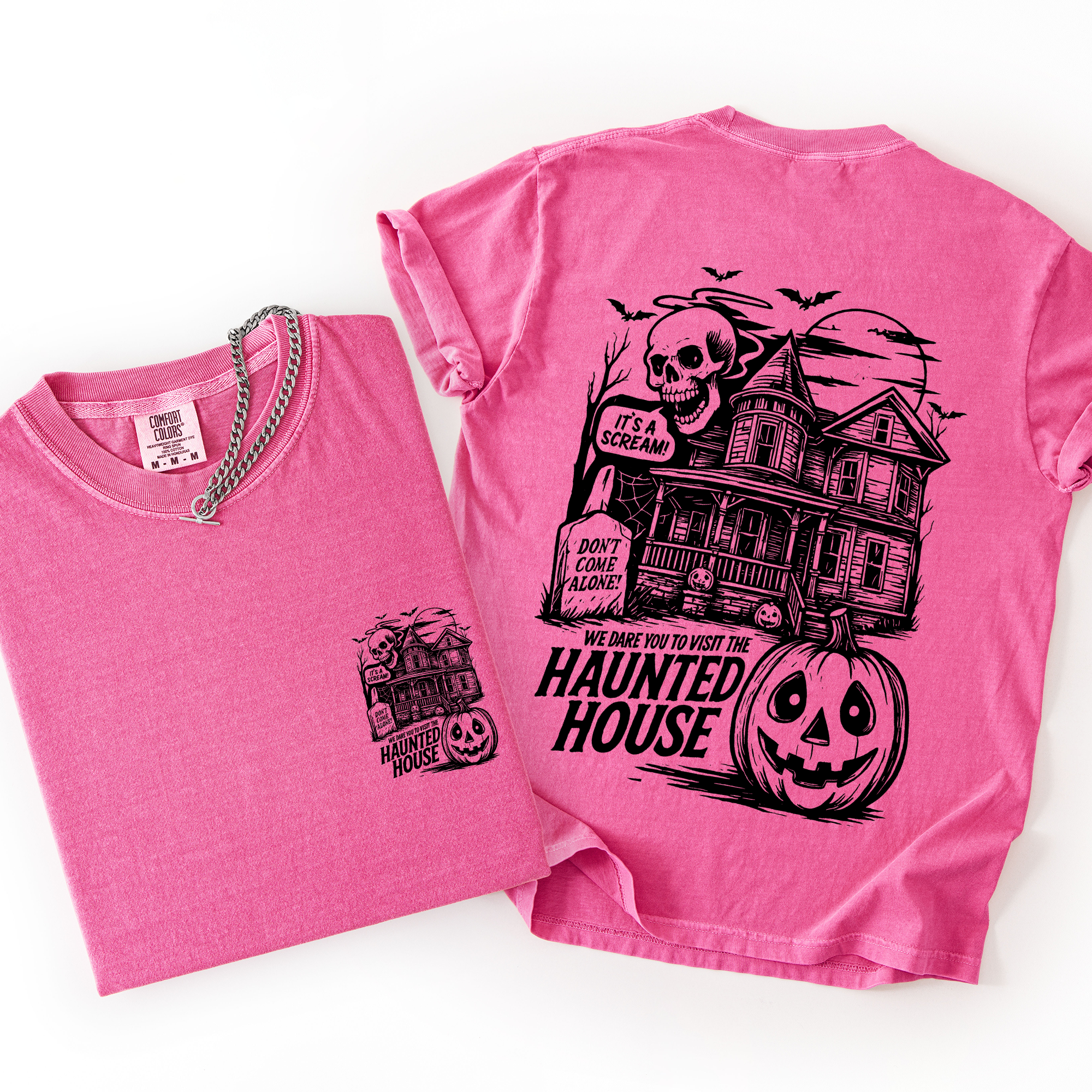 We Dare You To Visit The Haunted House Spooky Halloween Pumpkin Comfort Colors Tee