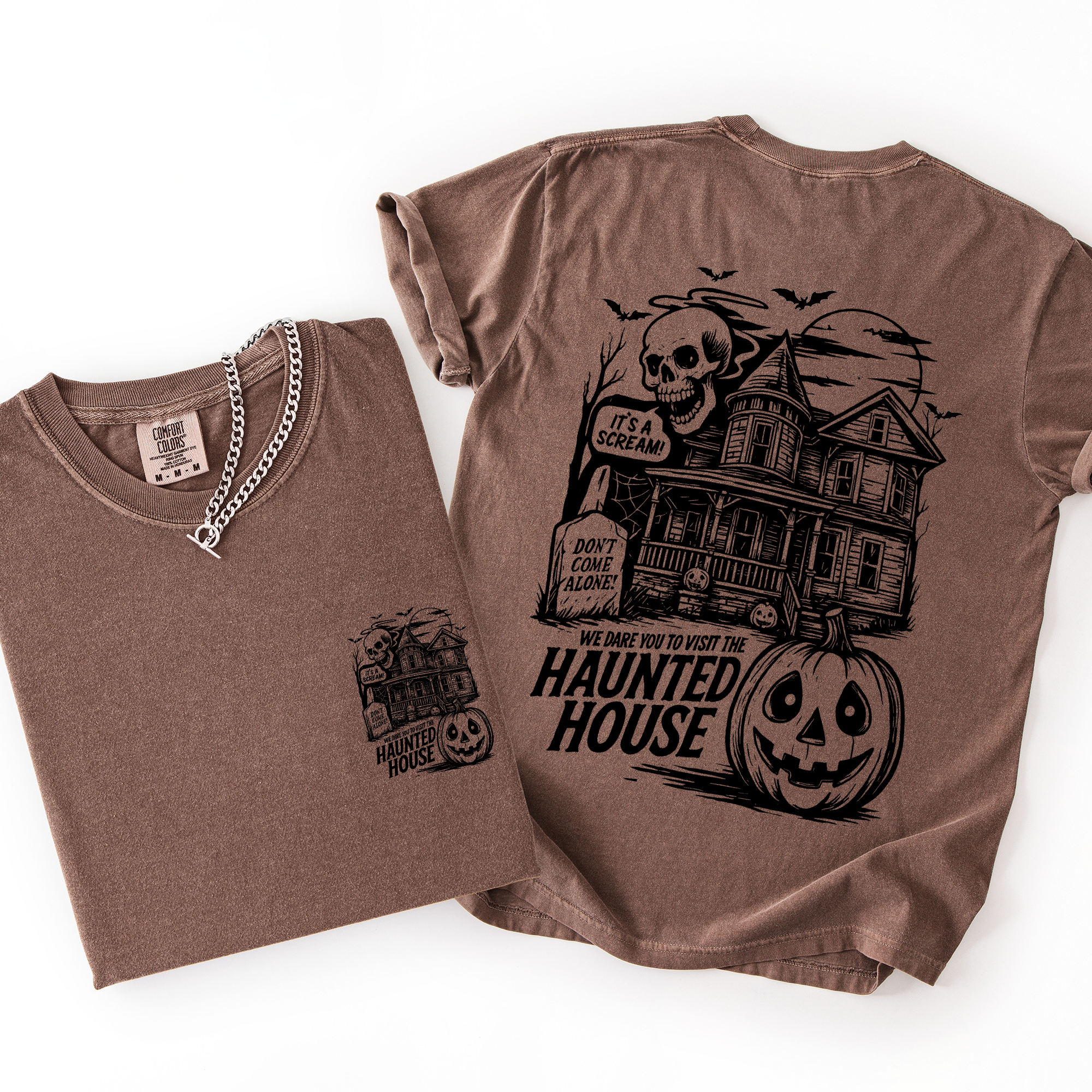 We Dare You To Visit The Haunted House Spooky Halloween Pumpkin Comfort Colors Tee