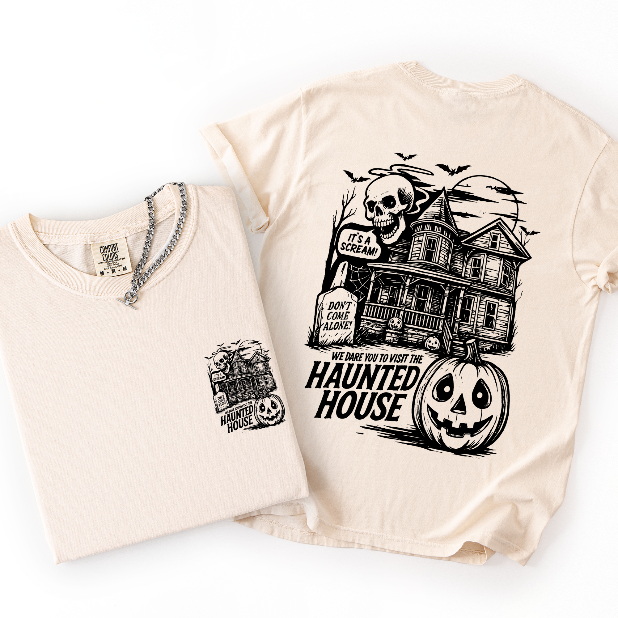 We Dare You To Visit The Haunted House Spooky Halloween Pumpkin Comfort Colors Tee