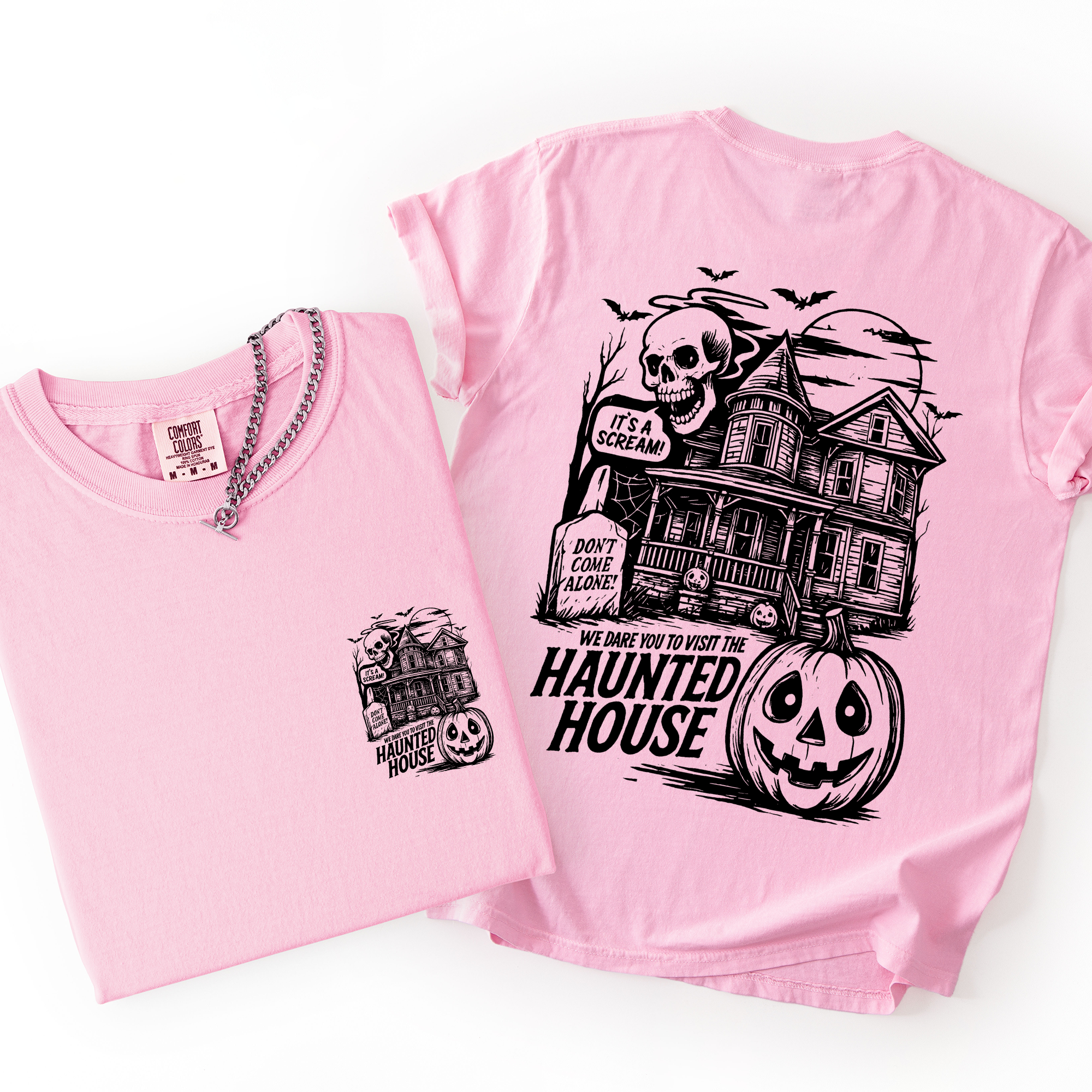 We Dare You To Visit The Haunted House Spooky Halloween Pumpkin Comfort Colors Tee