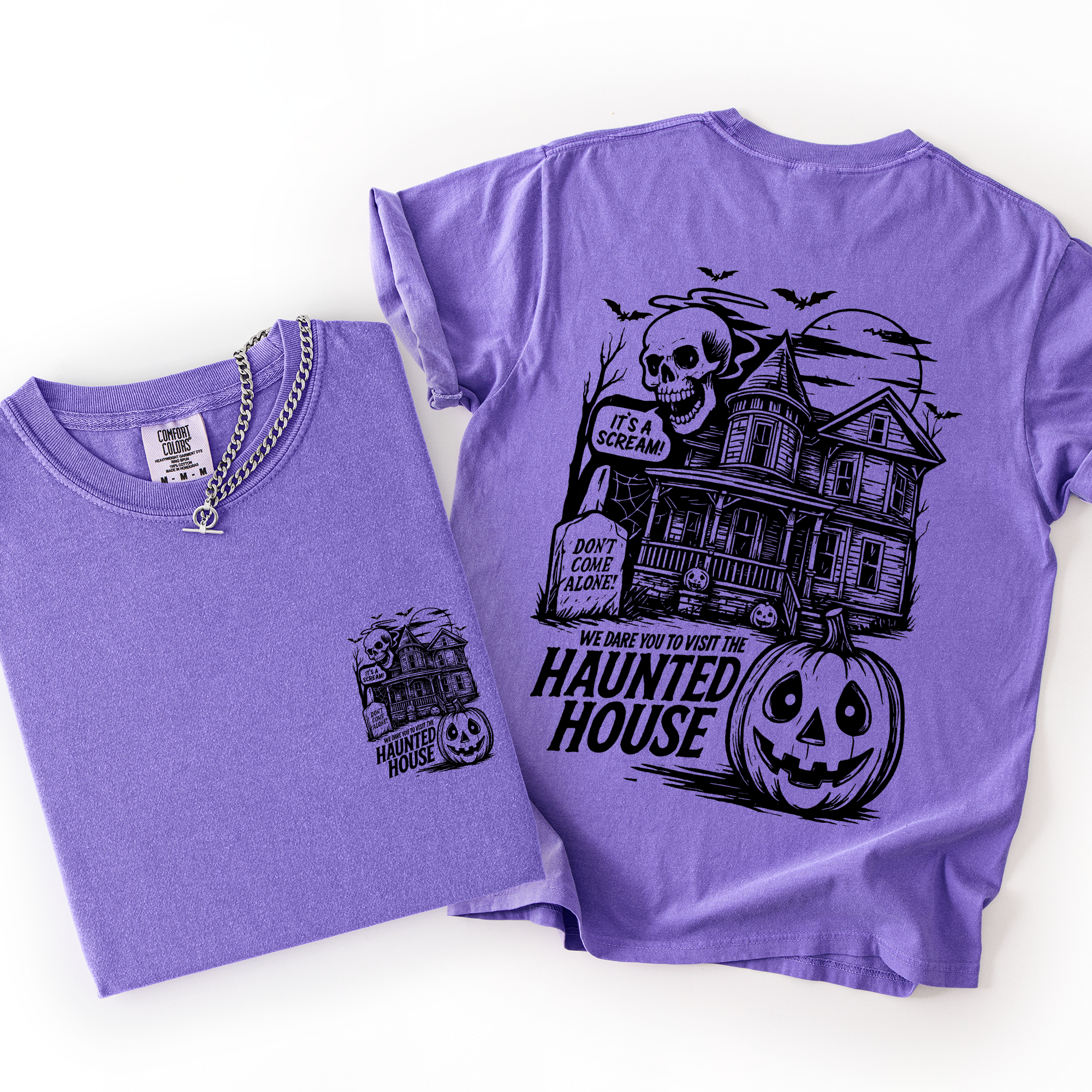 We Dare You To Visit The Haunted House Spooky Halloween Pumpkin Comfort Colors Tee