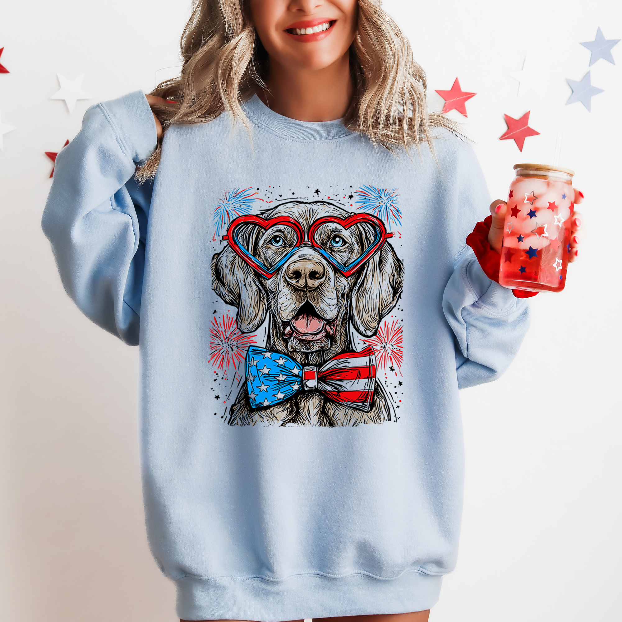 Weimaraner Patriotic Dog USA American Flag 4th of July Pet Lover Land of The Free Sweatshirt