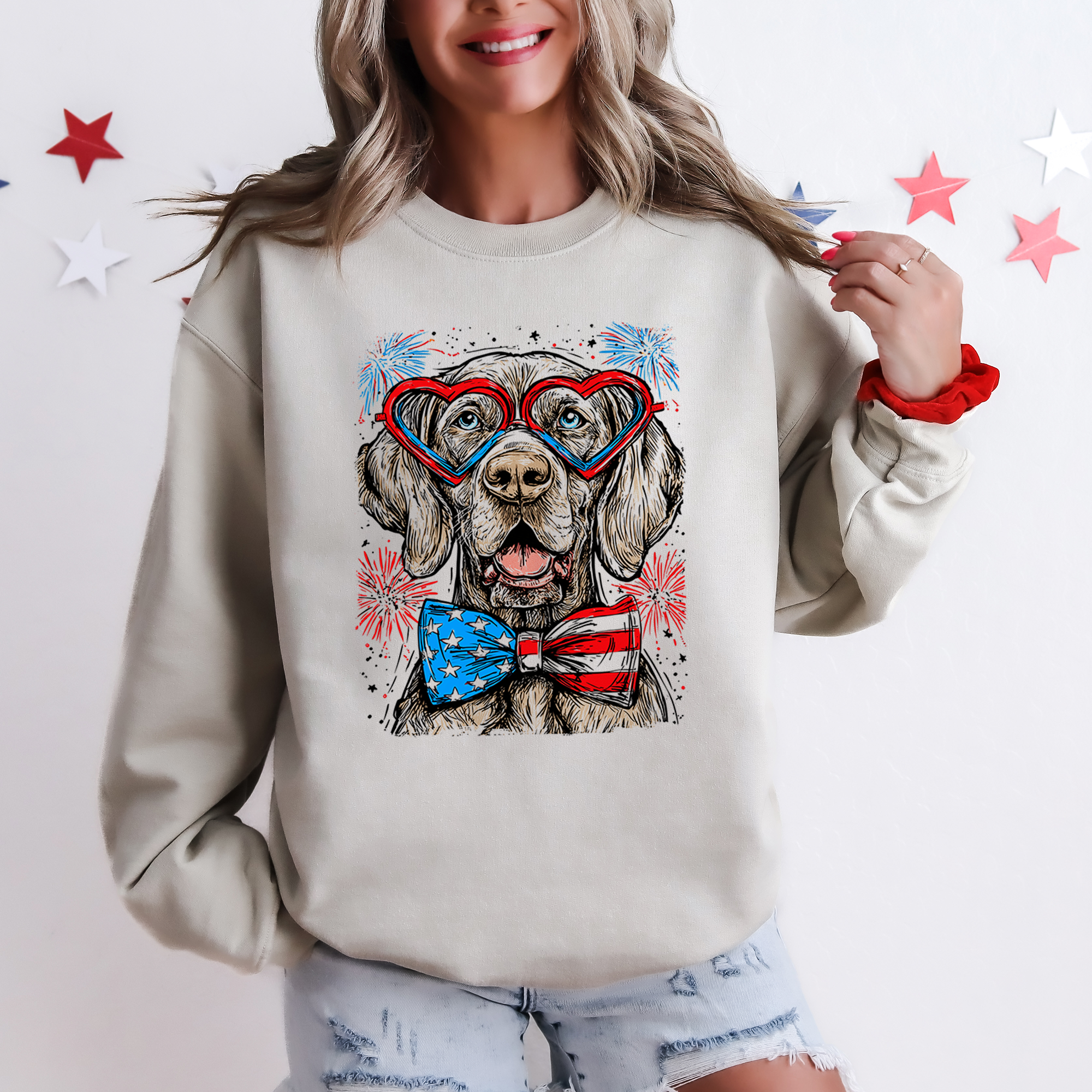 Weimaraner Patriotic Dog USA American Flag 4th of July Pet Lover Land of The Free Sweatshirt