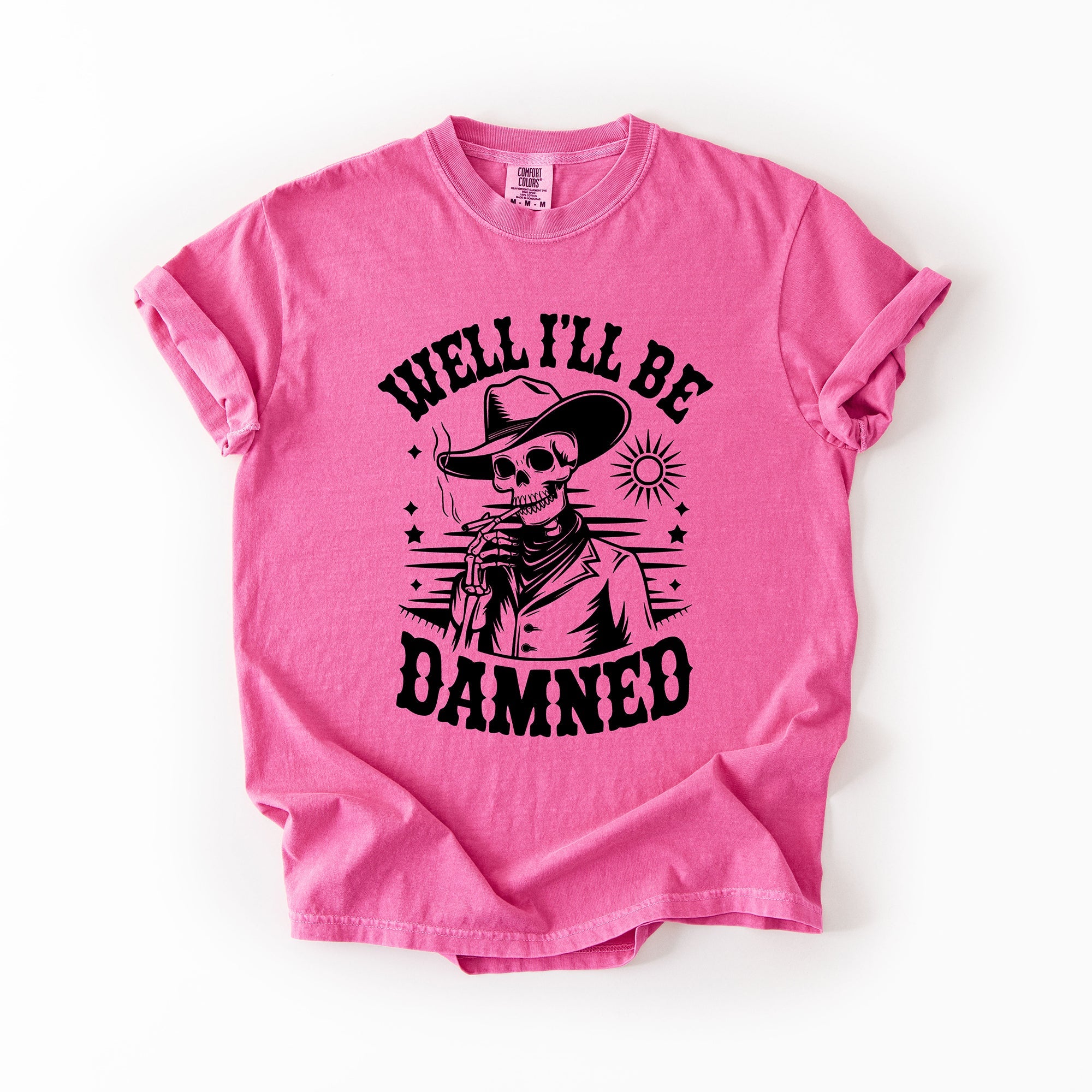 Well I'll Be Damned Skeleton Halloween Retro Distressed Vintage Comfort Colors Tee