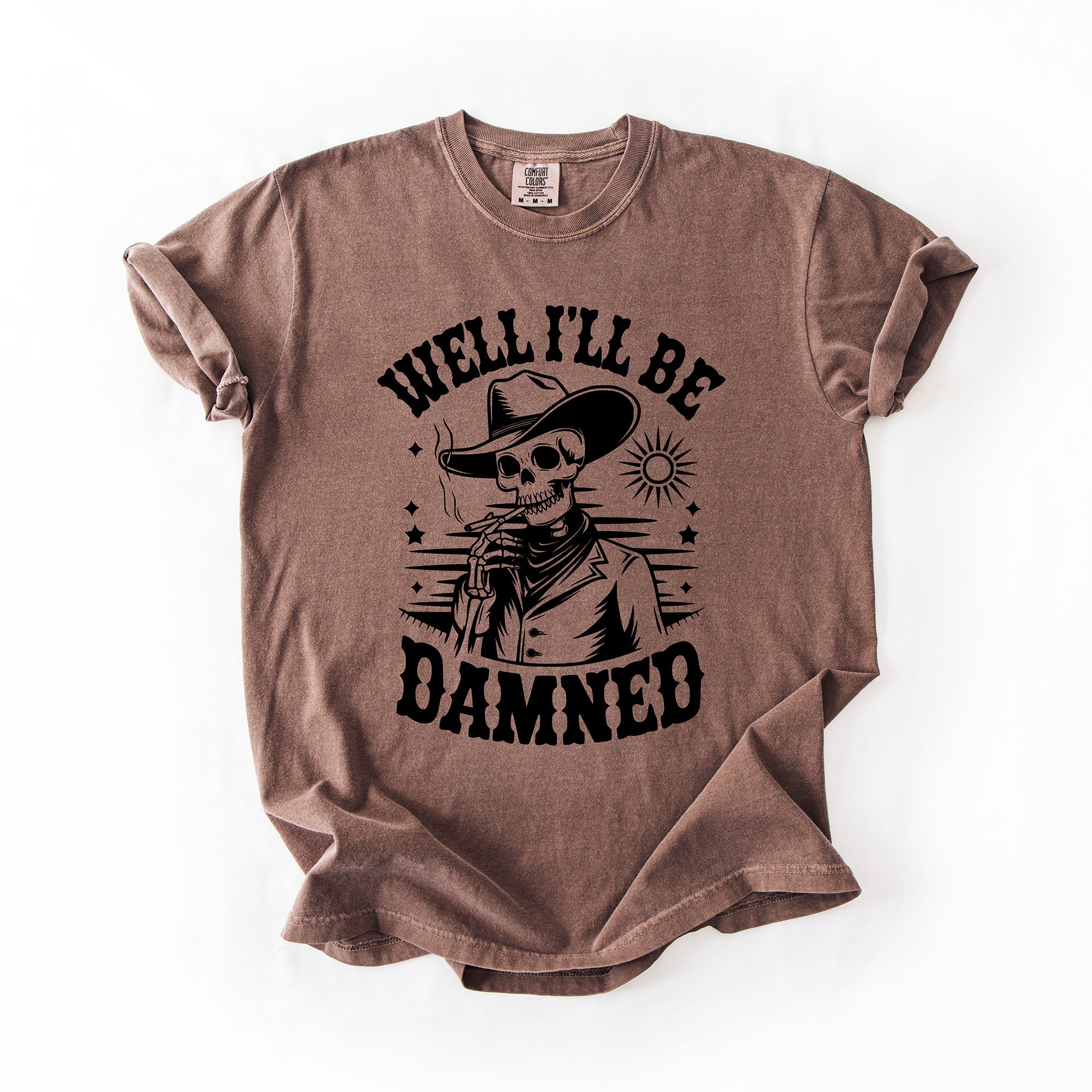 Well I'll Be Damned Skeleton Halloween Retro Distressed Vintage Comfort Colors Tee