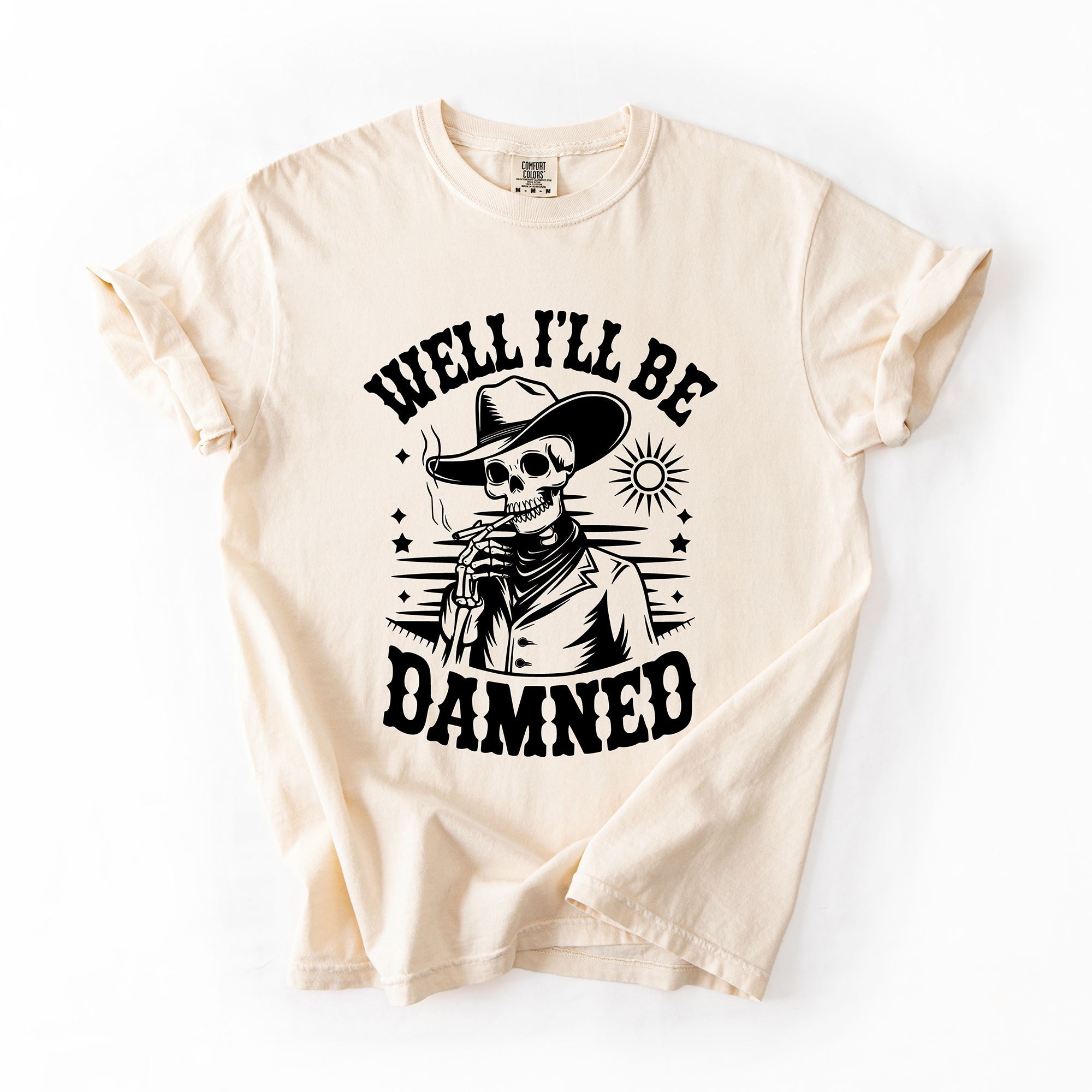 Well I'll Be Damned Skeleton Halloween Retro Distressed Vintage Comfort Colors Tee